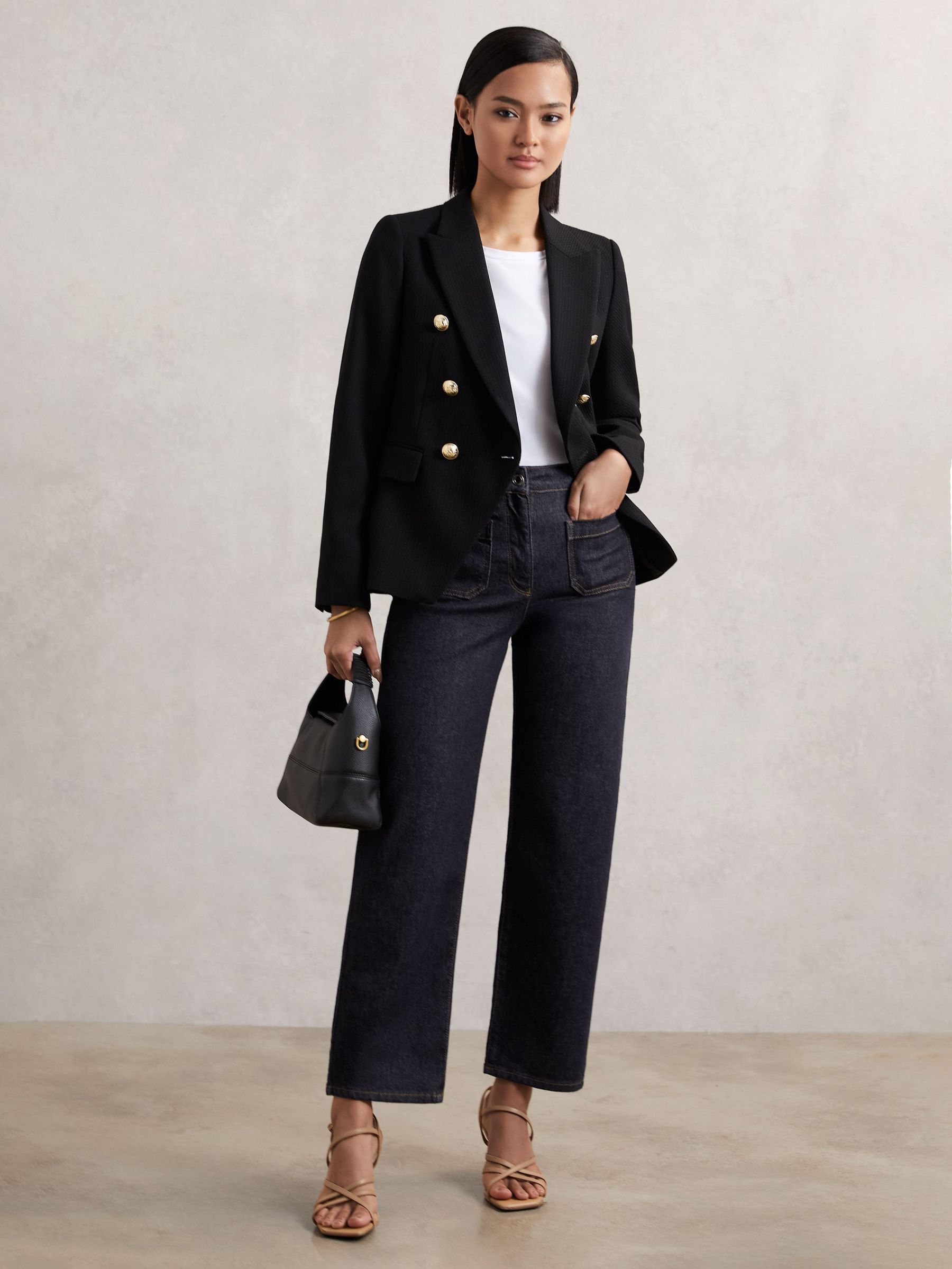 Petite Straight-Leg Patch-Pocket Jeans in Dark Blue (H71657) | £130