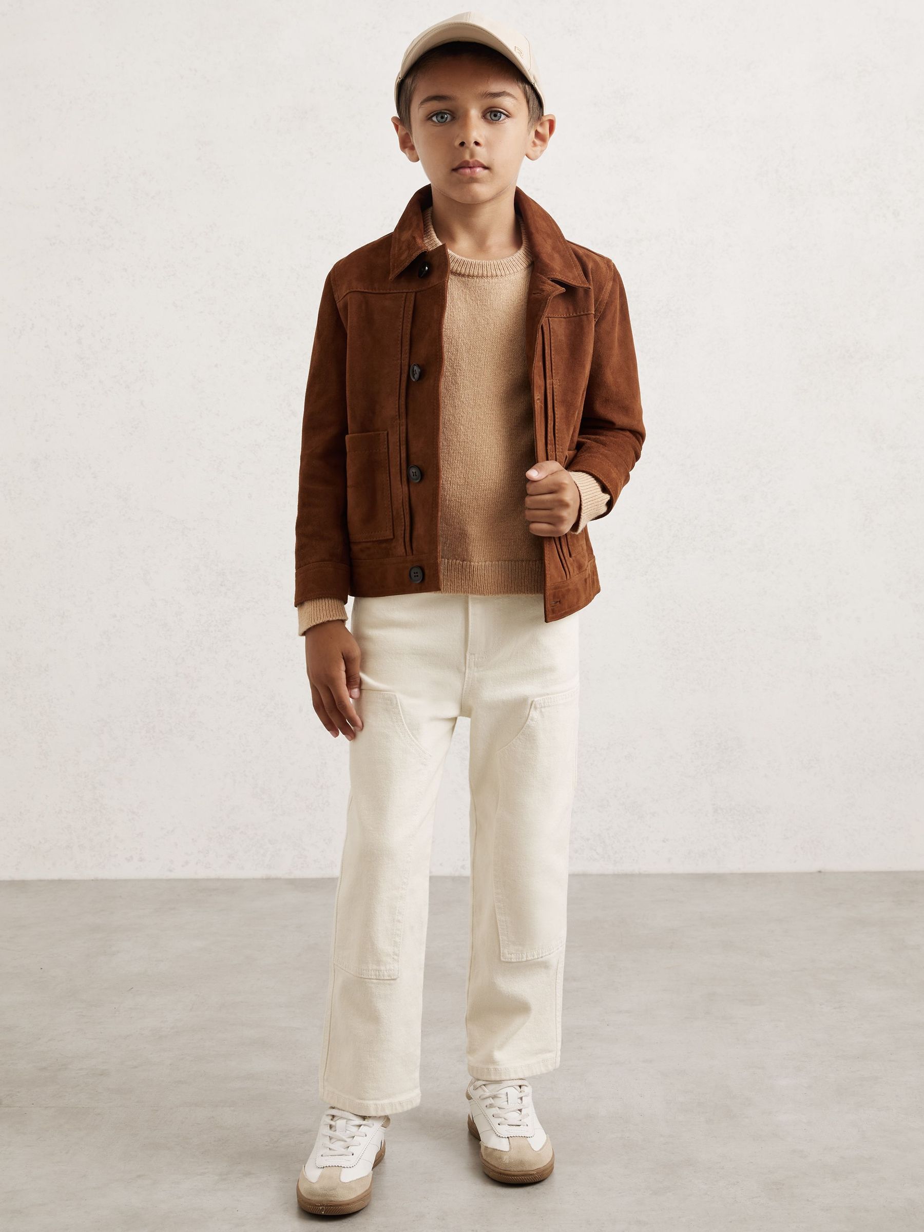 9-13 yrs Wool Blend Crew Neck Jumper in Stone (H71765) | £42