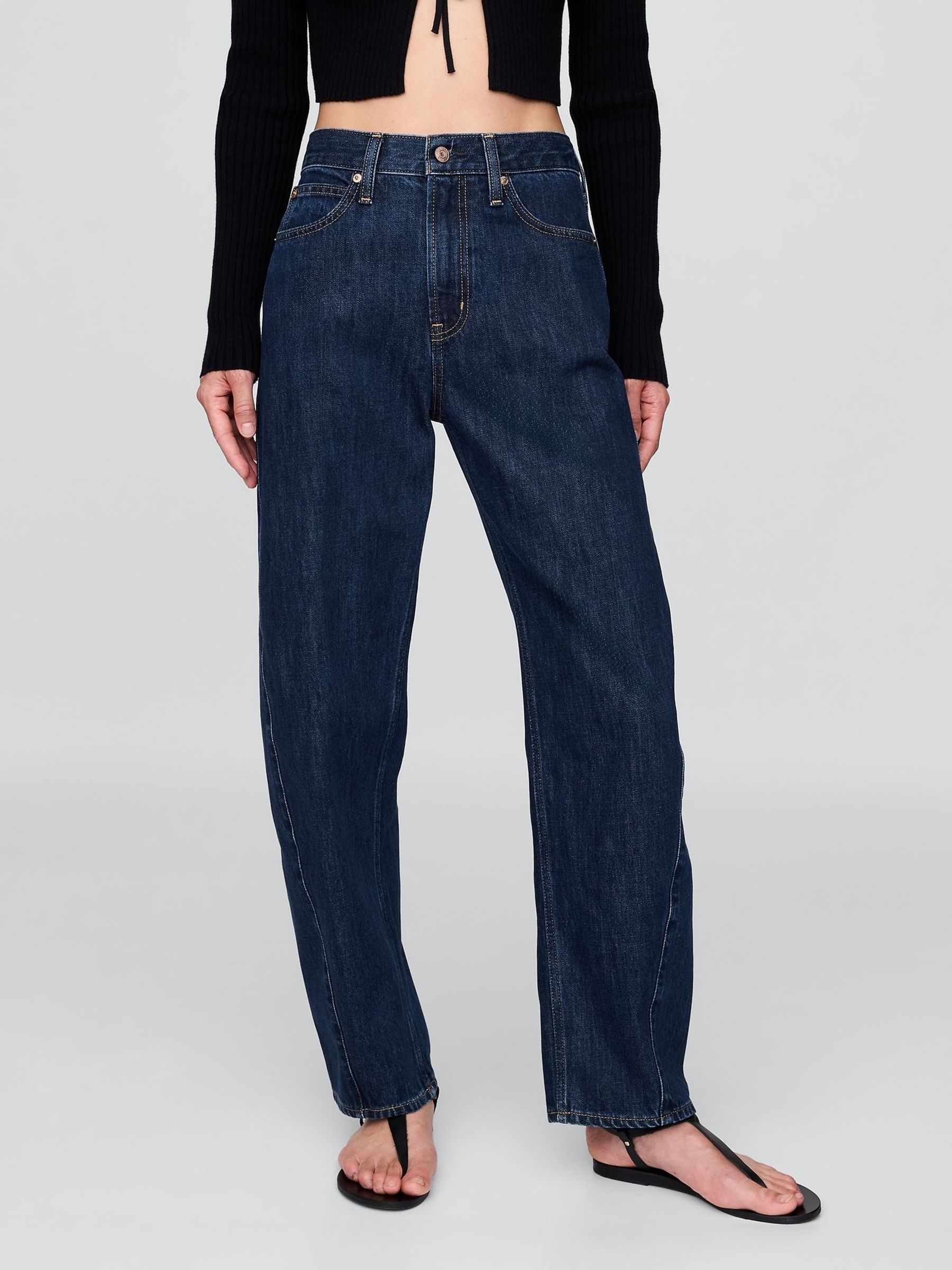 Dark Indigo Blue High Rise Barrel Jeans (H72140) | £50