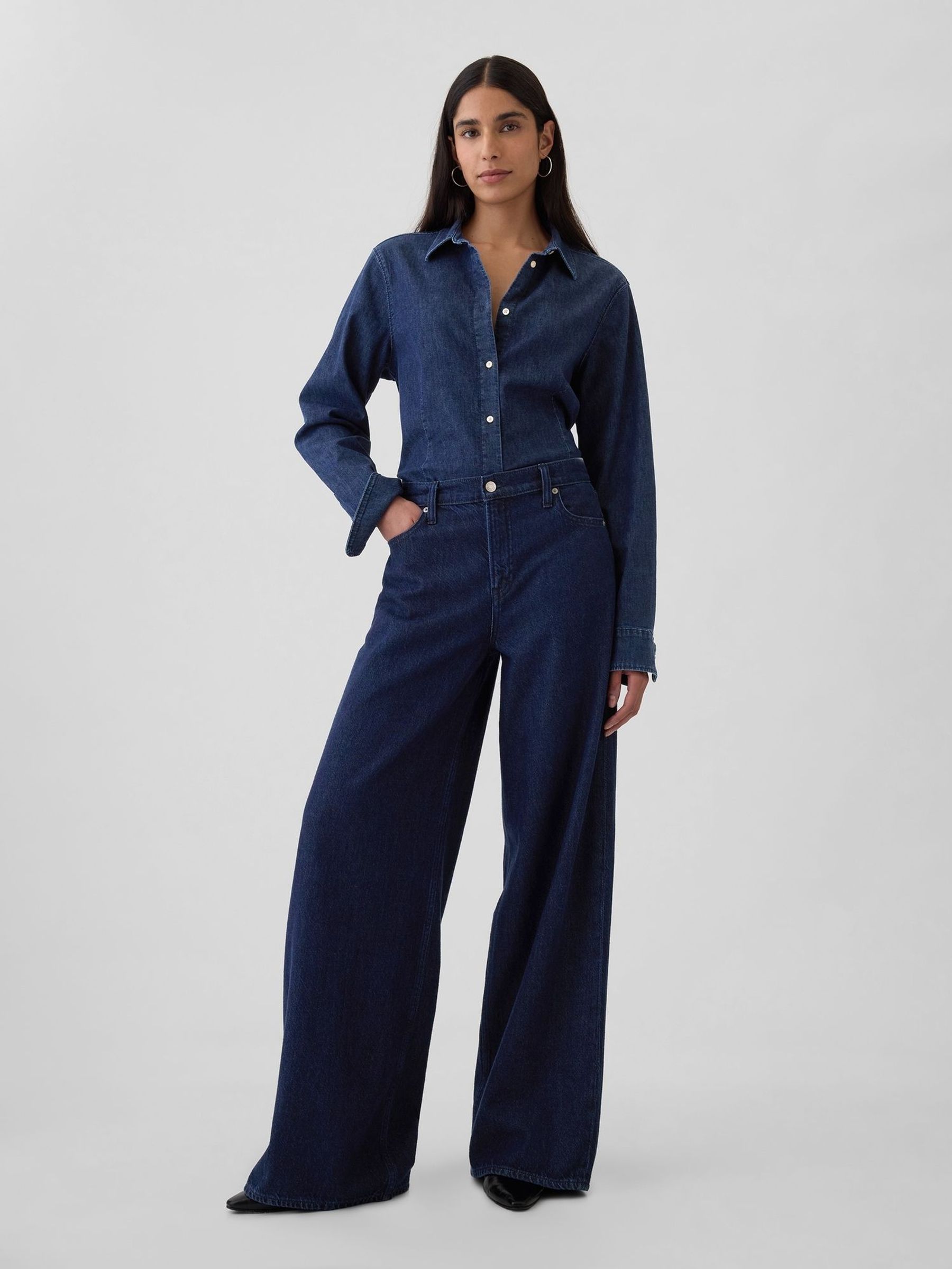 Dark Indigo Blue Mid Waisted UltraSoft Baggy Jeans (H72148) | £50