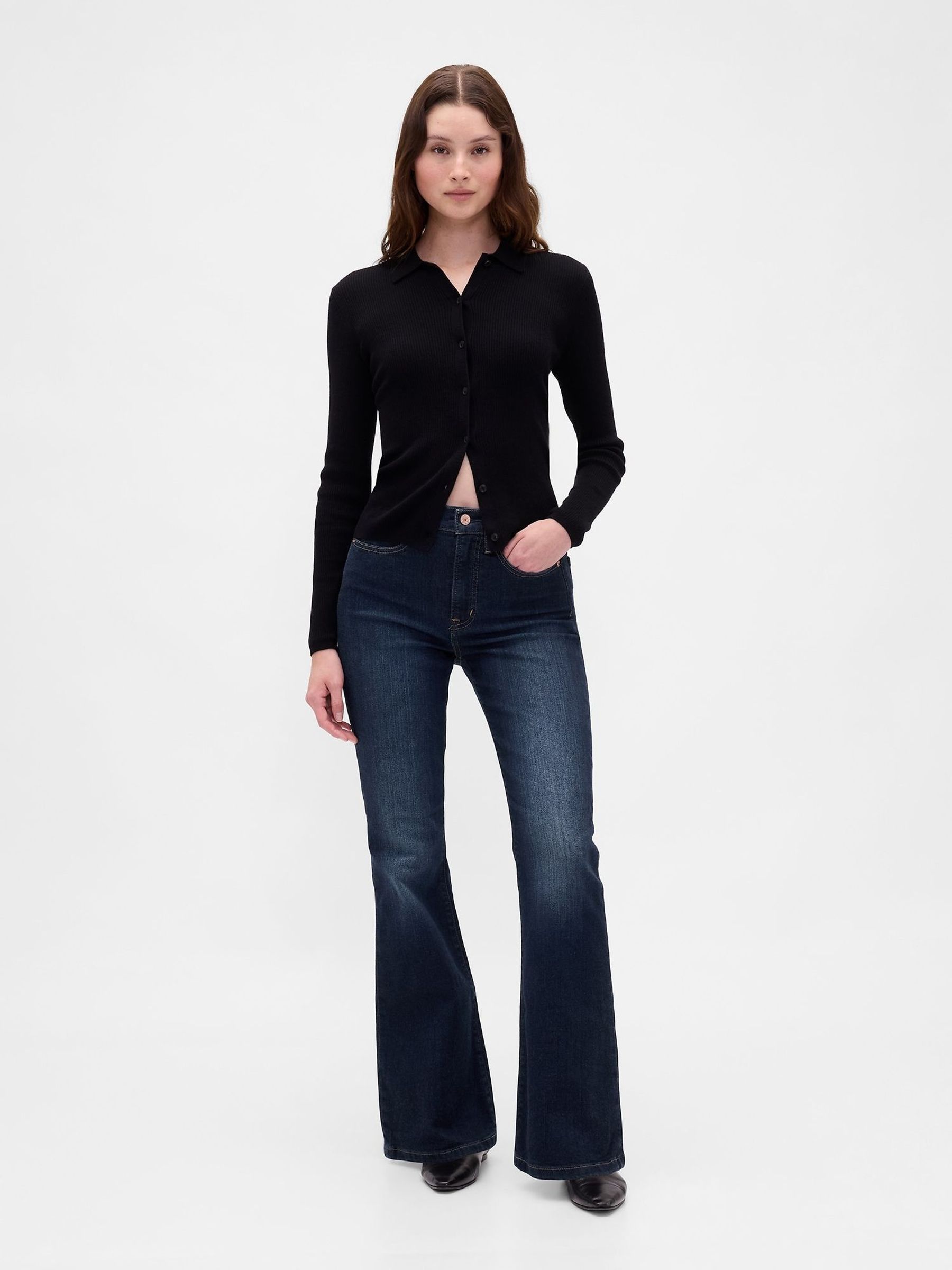 Gap Jeans Donna A Vita Alta Con Gamba Svasata - Denim Lavabile In Lavatrice - Stile Americano Per Tutti I Giorni