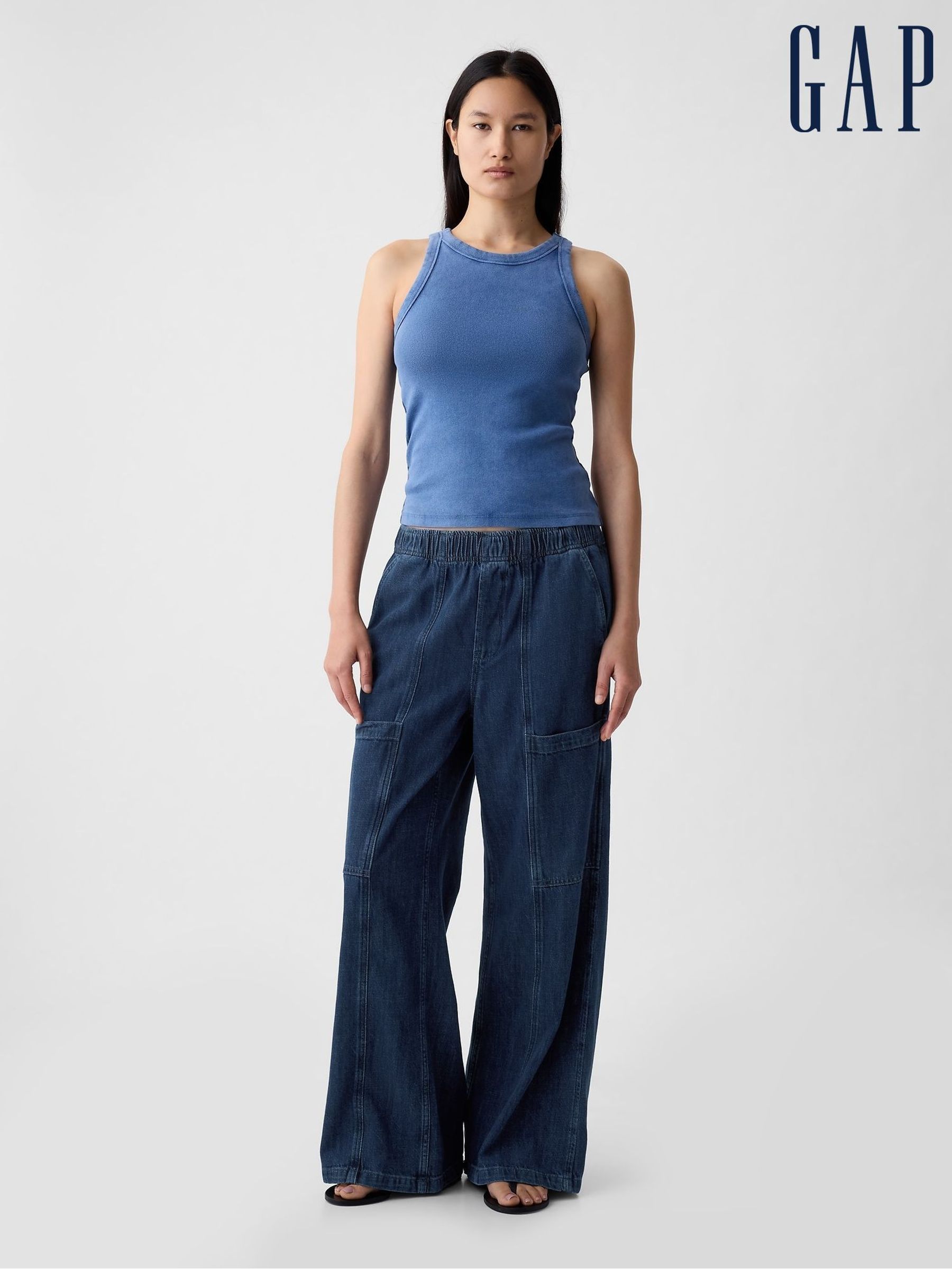 Blue High Waisted Wide Leg Utility Easy Jeans (H72733) | £50