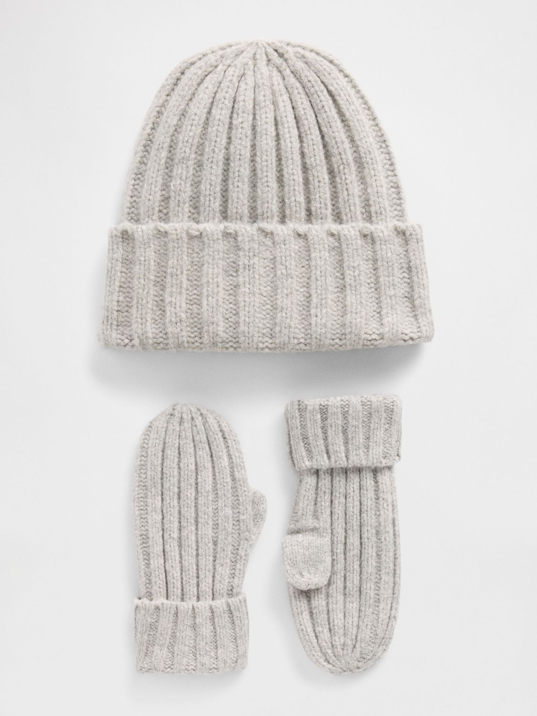 Grey Soft Touch Rib Beanie and Mittens Set (6mths-3yrs) (H73963) | £25