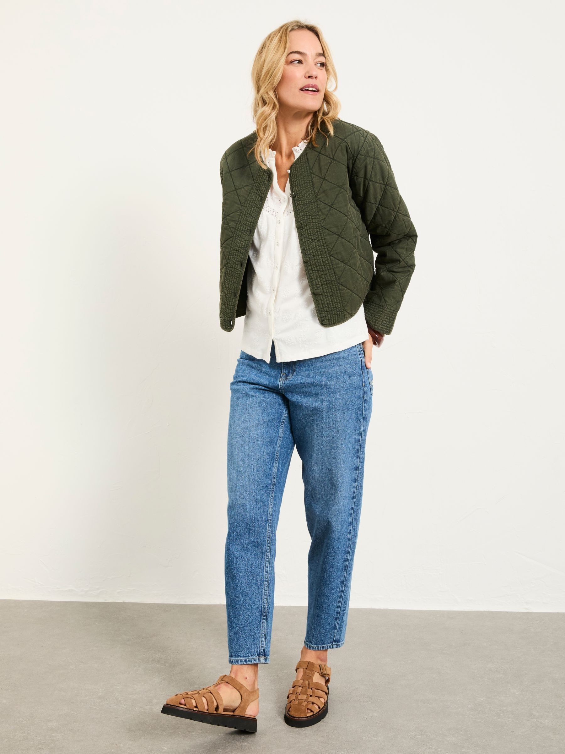 Fleur Khaki Green Petite Embroidered Quilted Jacket (H75966) | £69