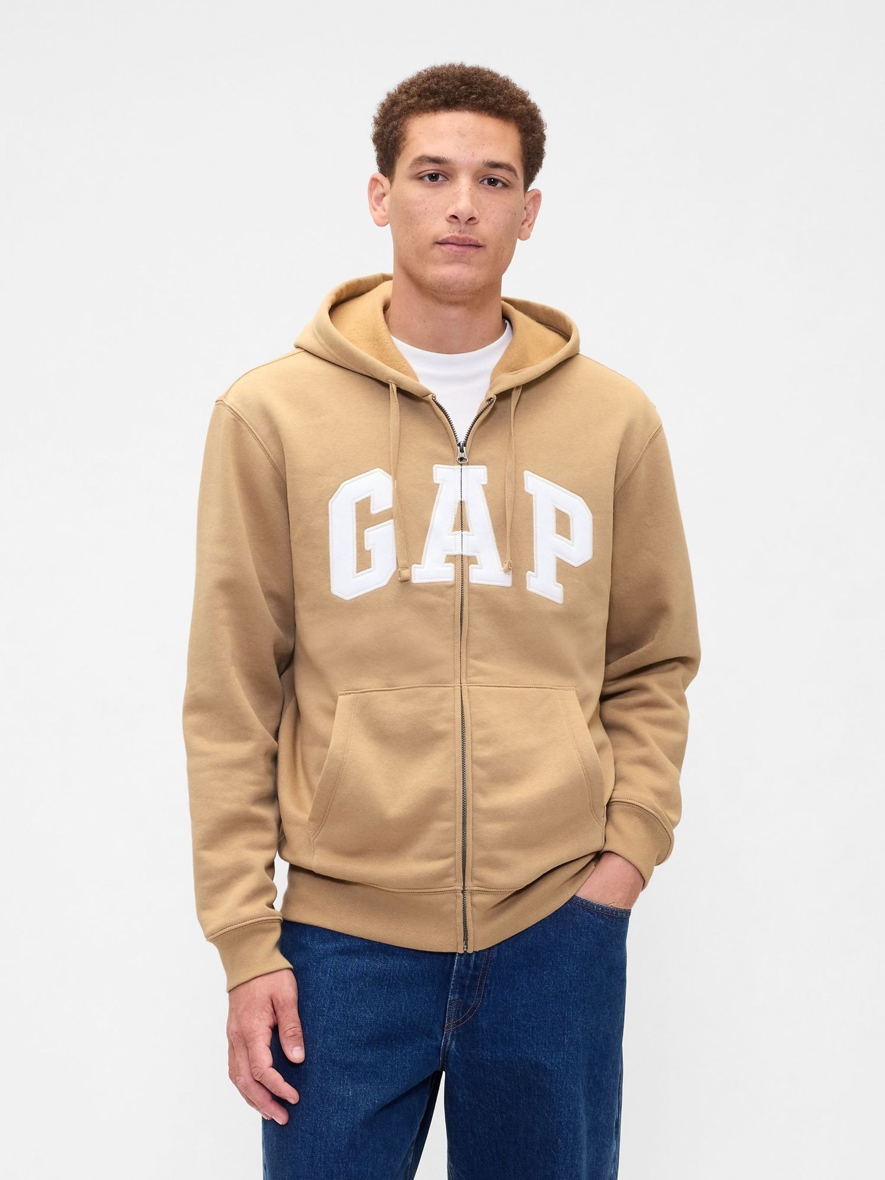 Brown Relaxed Logo Zip Hoodie (H76195) | £40
