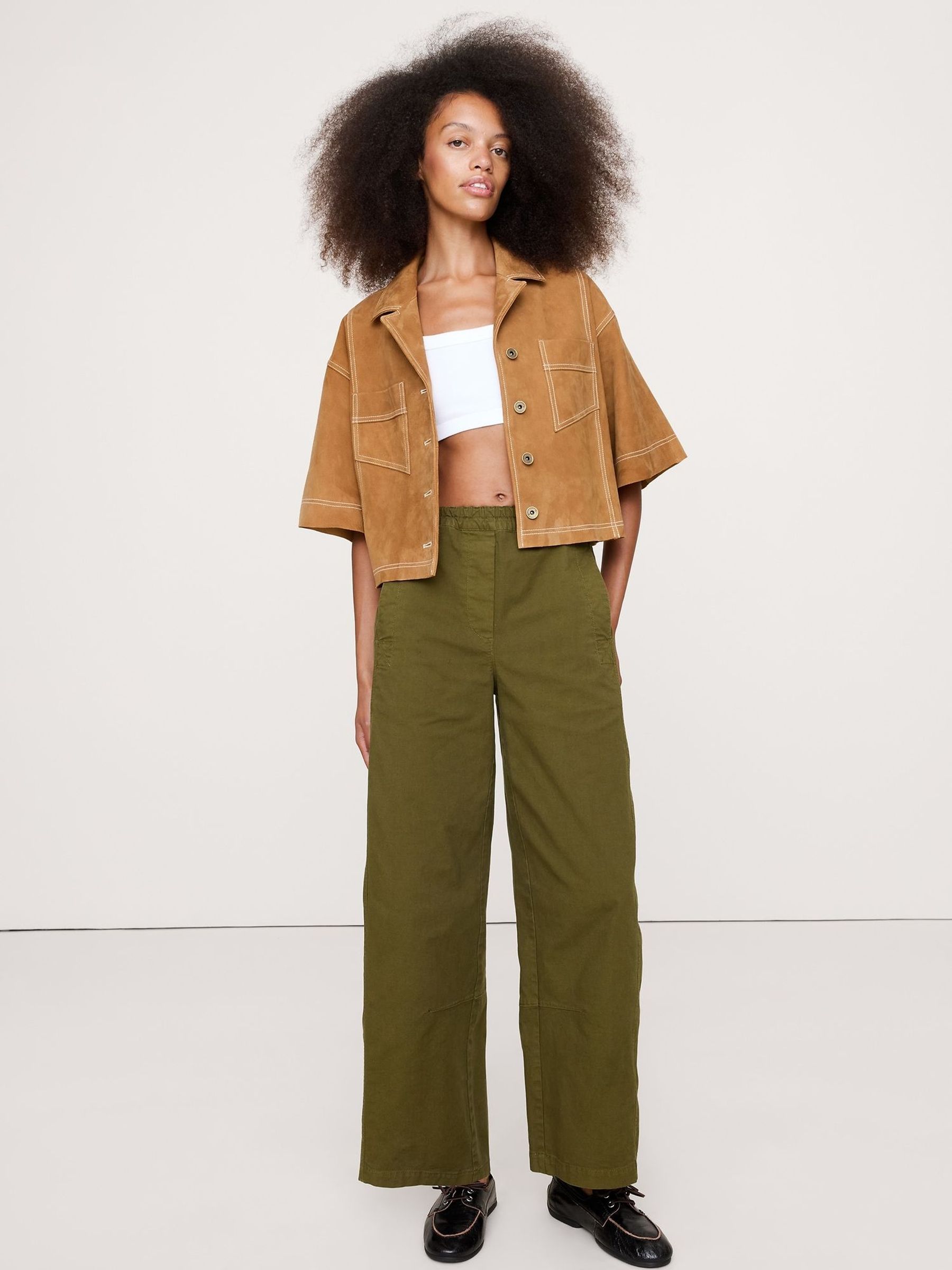 Banana Republic Green Mid-Rise Relaxed Painter Pull On Trousers (H76285) | £80