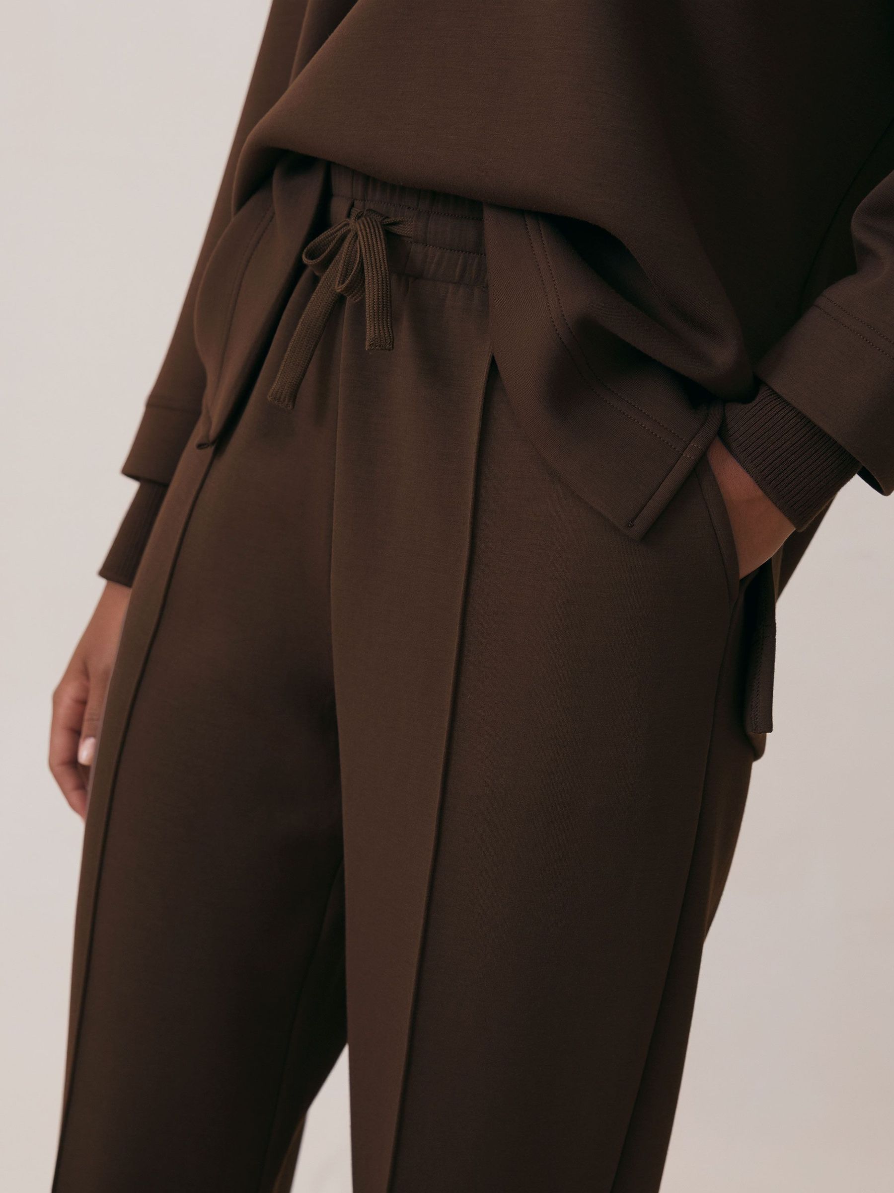 Petite Premium Interlock Wide-Leg Joggers in Chocolate (H76568) | £118