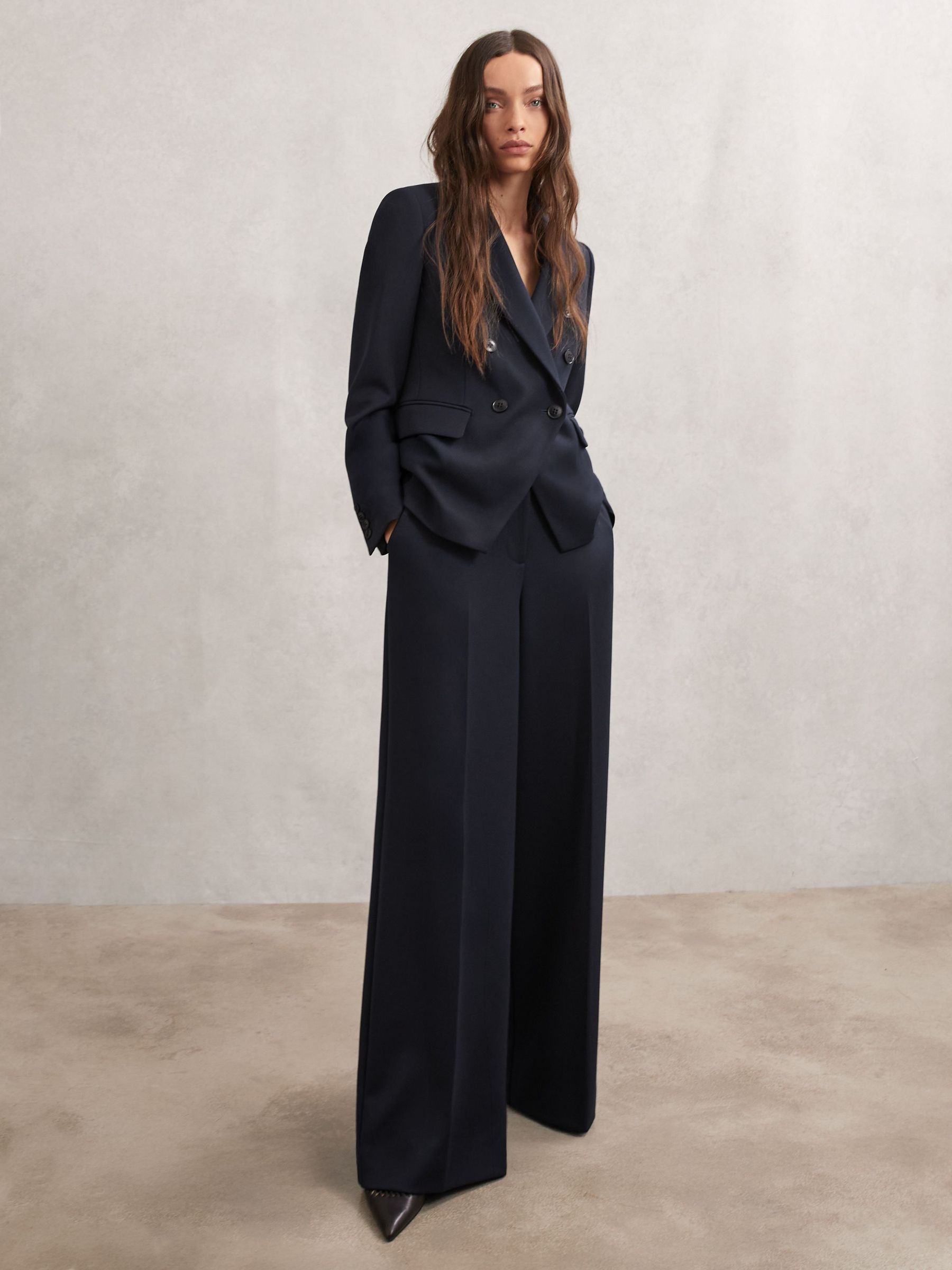 Petite Double-Breasted Suit Blazer in Navy (H76578) | £220