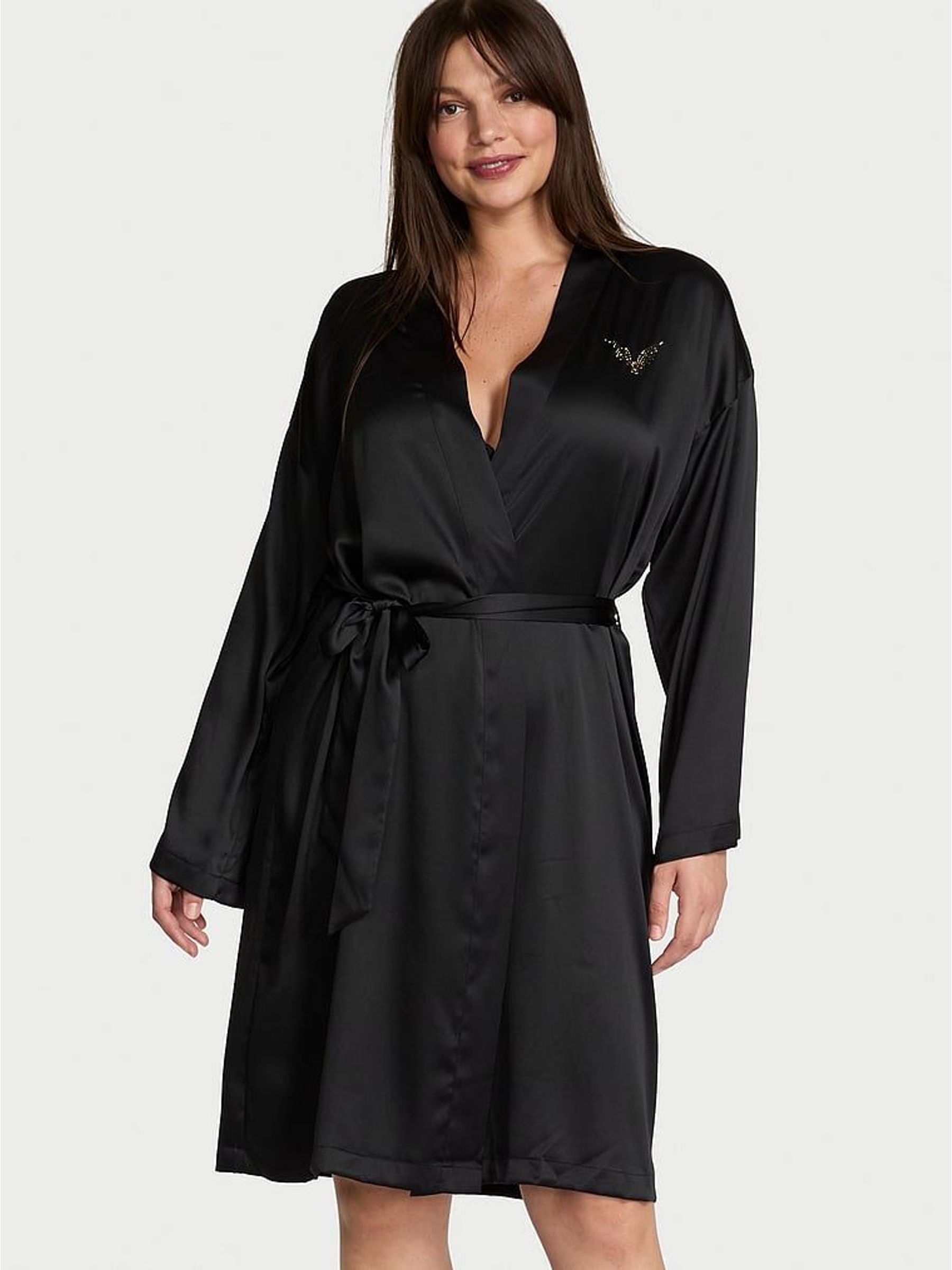 Black Fashion Show Satin Midi Robe (H76622) | £59