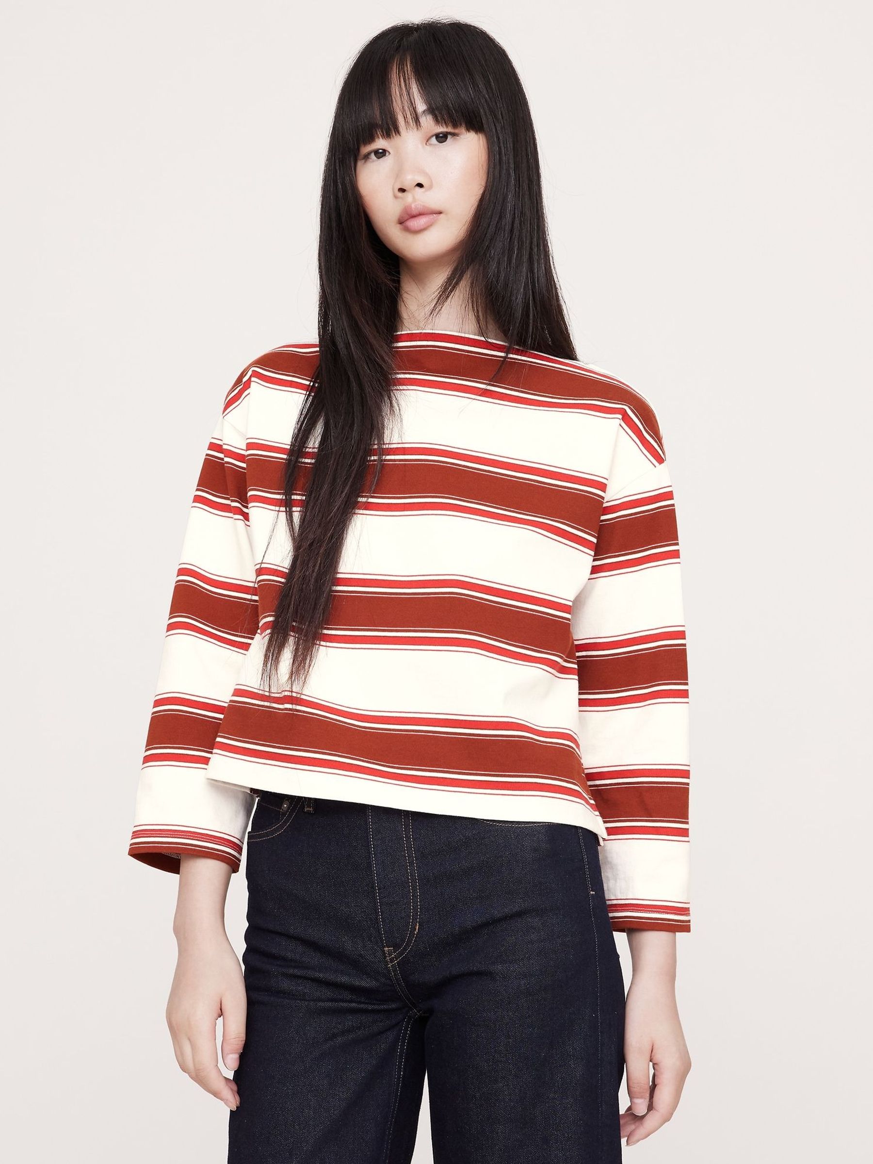 Banana Republic Red Sttripe Relaxed Heavyweight Cotton Boat-Neck T-Shirt (H76708) | £80