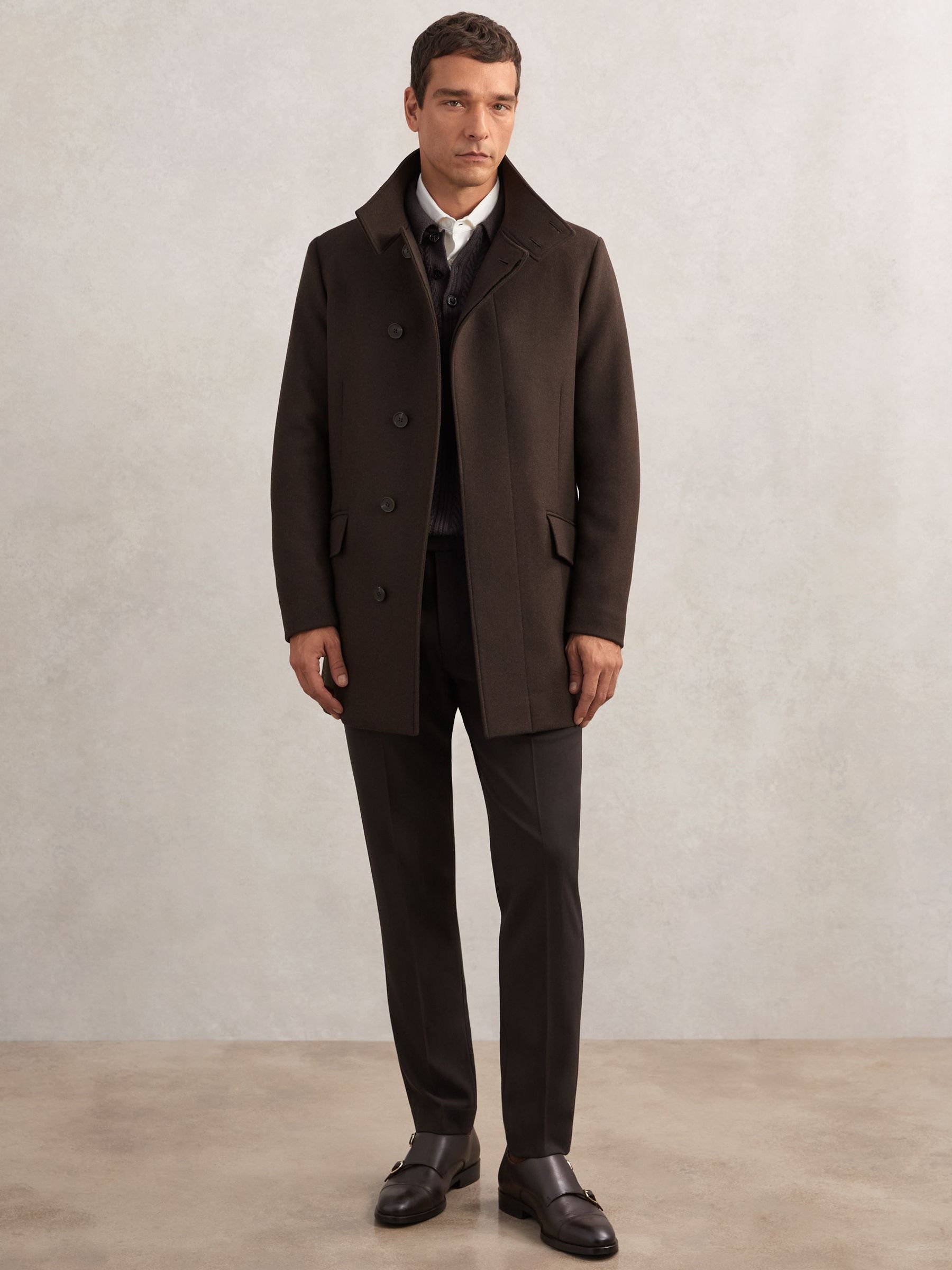 Wool-Blend Stand-Collar Coat in Brown (H76914) | £368