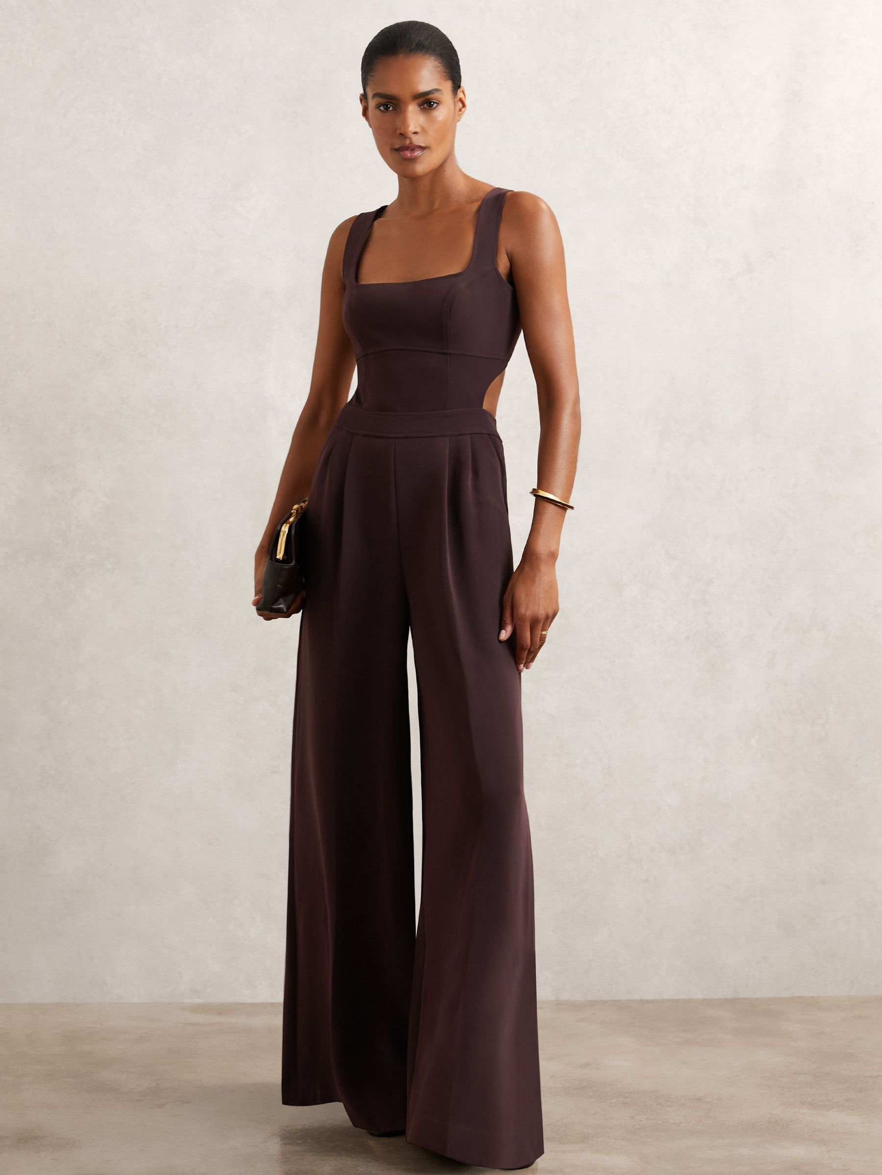 Petite Wide-Leg Cut-Out Jumpsuit in Burgundy (H76929) | £248