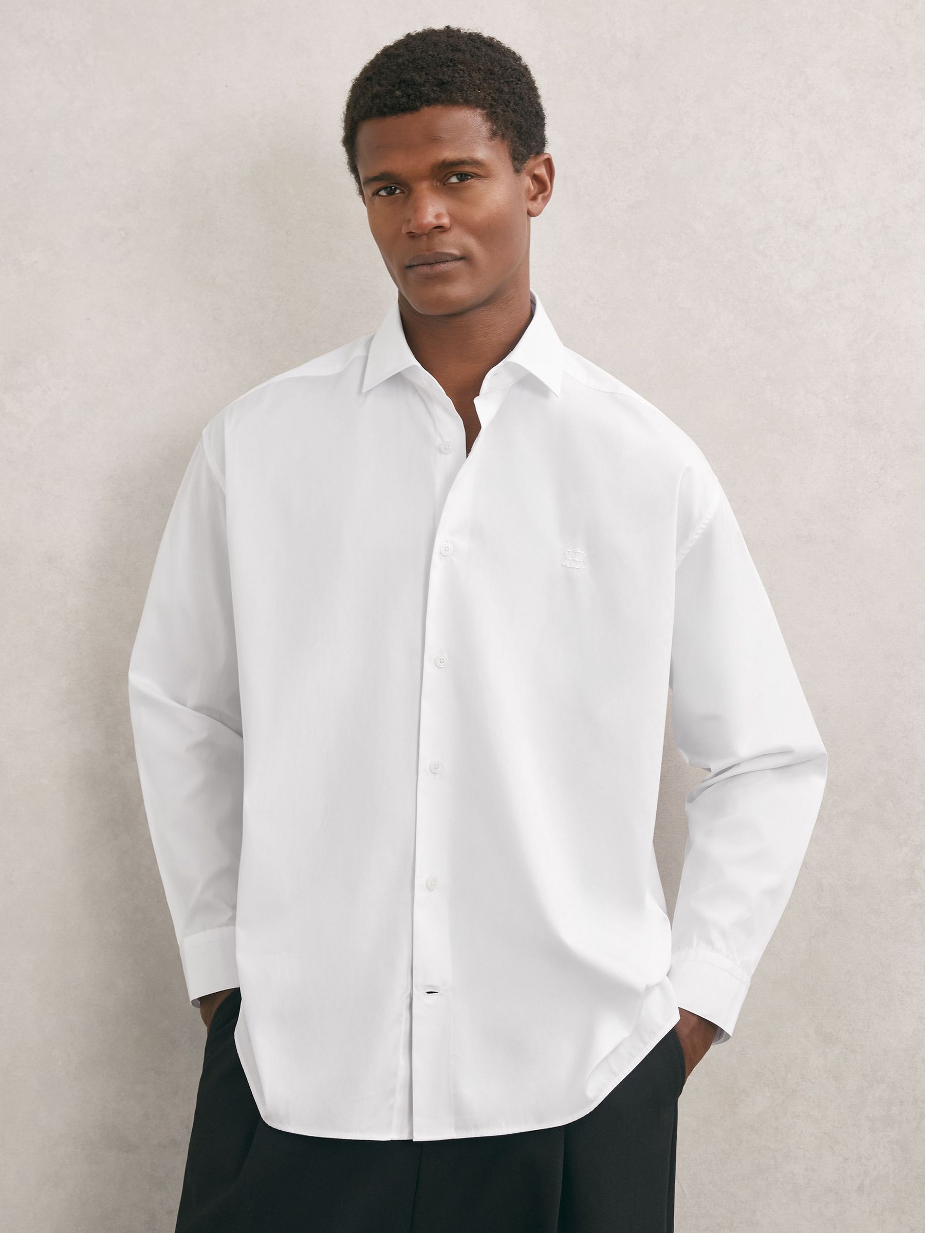 Monogram Cotton Oversized Shirt in White (H77231) | £120