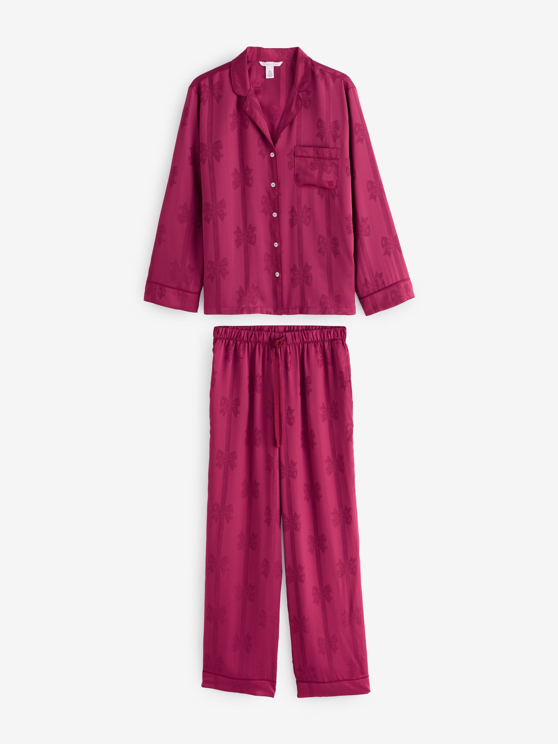 Red Lacquer Bows Satin Long Pyjamas Set (H77693) | £75