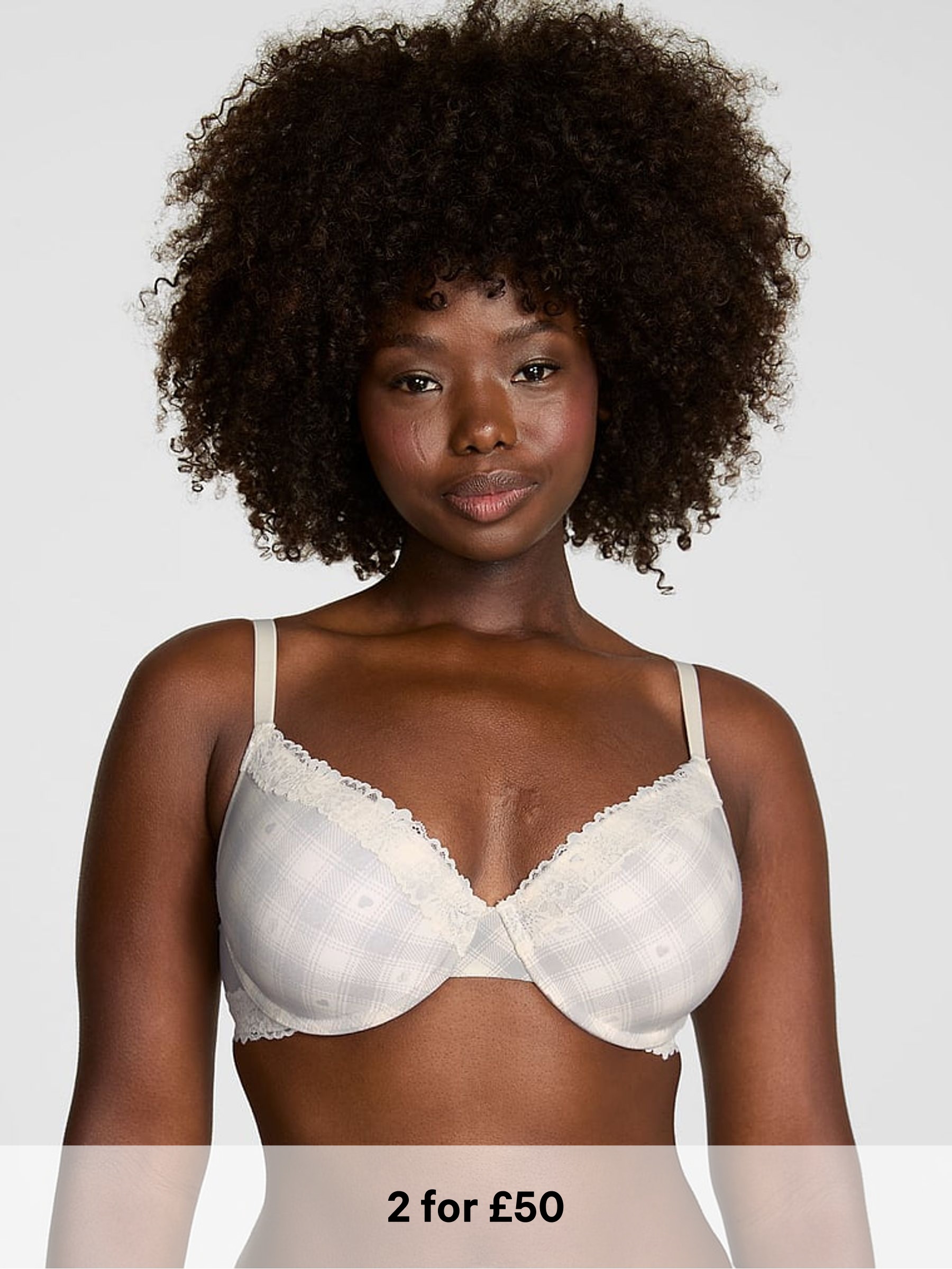White Tartan Lightly Lined Cotton Heather Lace Trim Bra (H77697) | £30