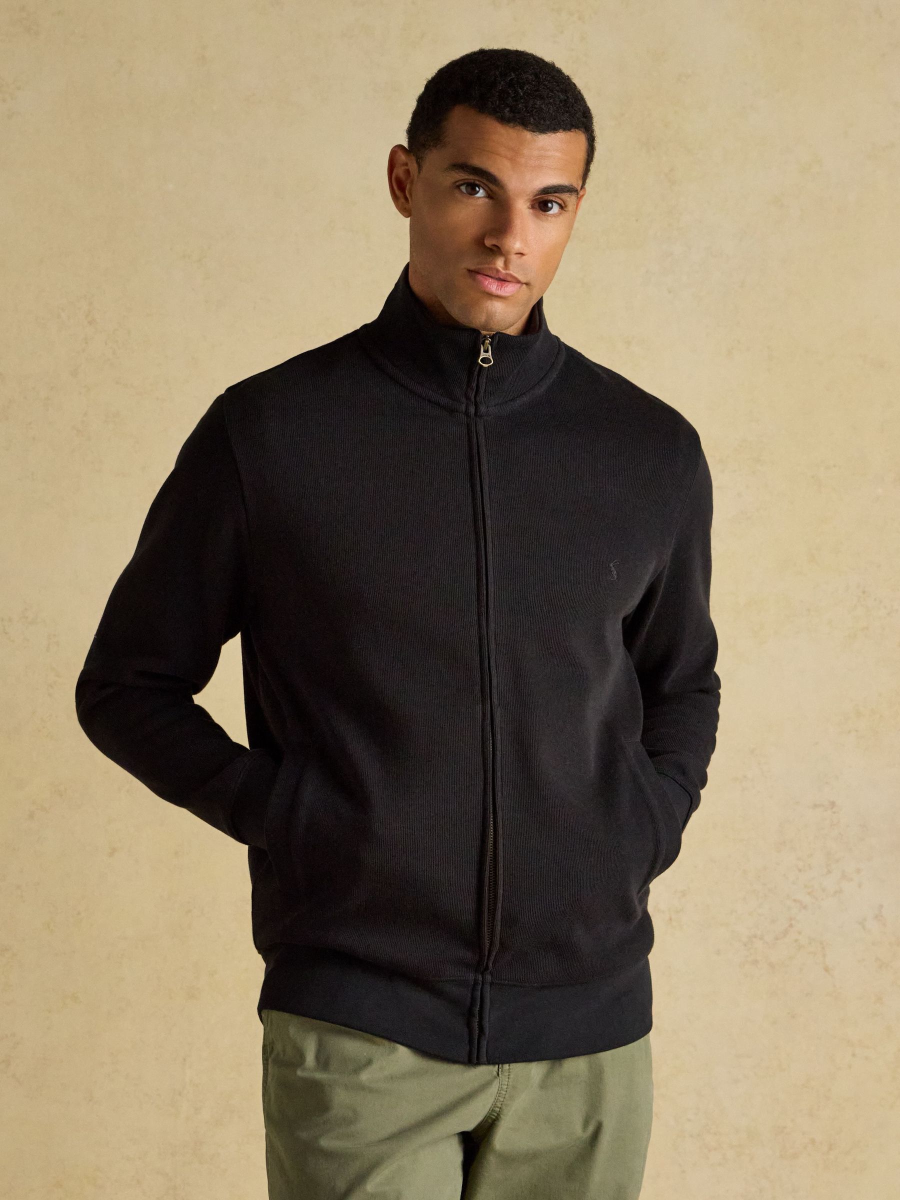 Black French Rib Full Zip Up Sweatshirt