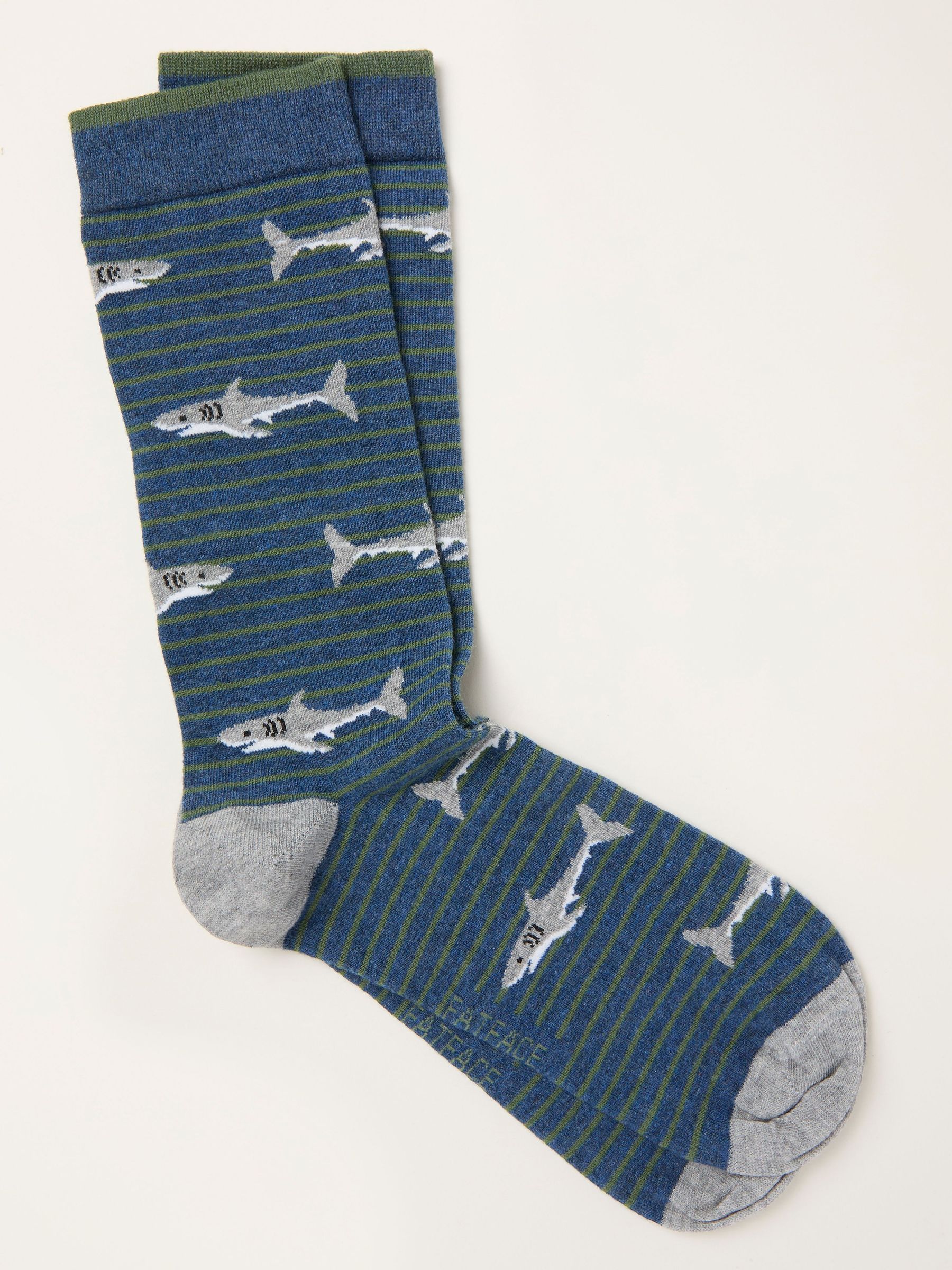 Navy Striped Shark Socks (H79900) | £7.50