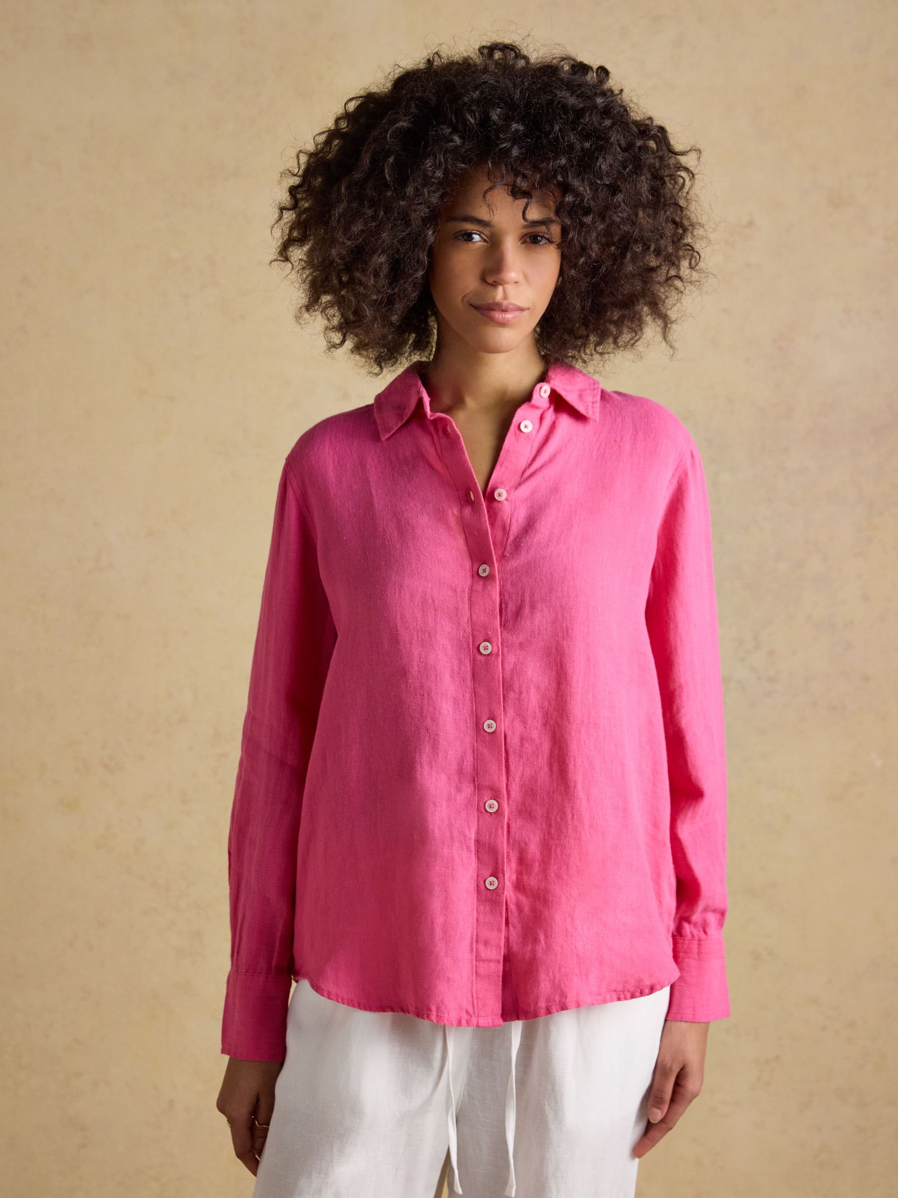Anna Pink Long Sleeve Pure Linen Shirt