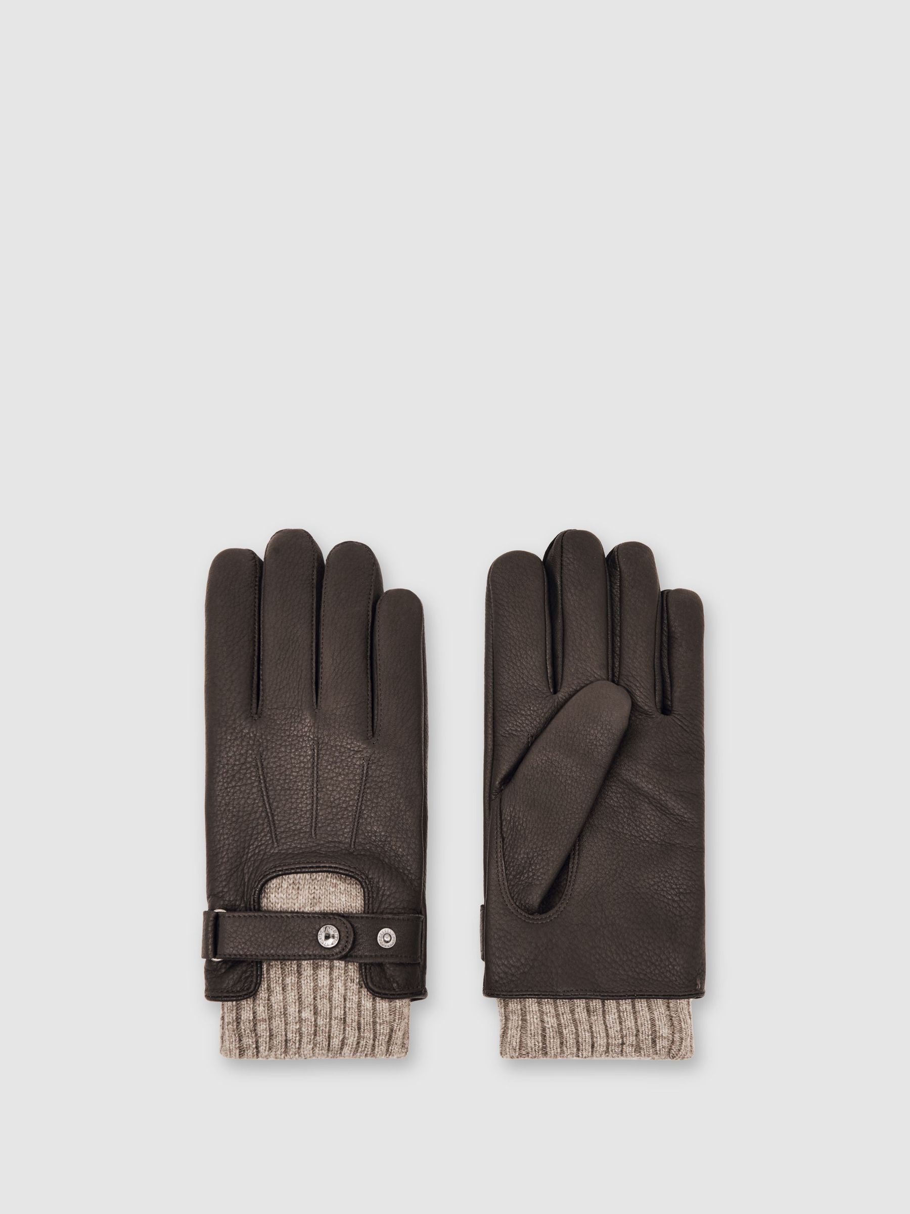 Leather Ribbed-Cuff Gloves in Dark Brown (H80745) | £110