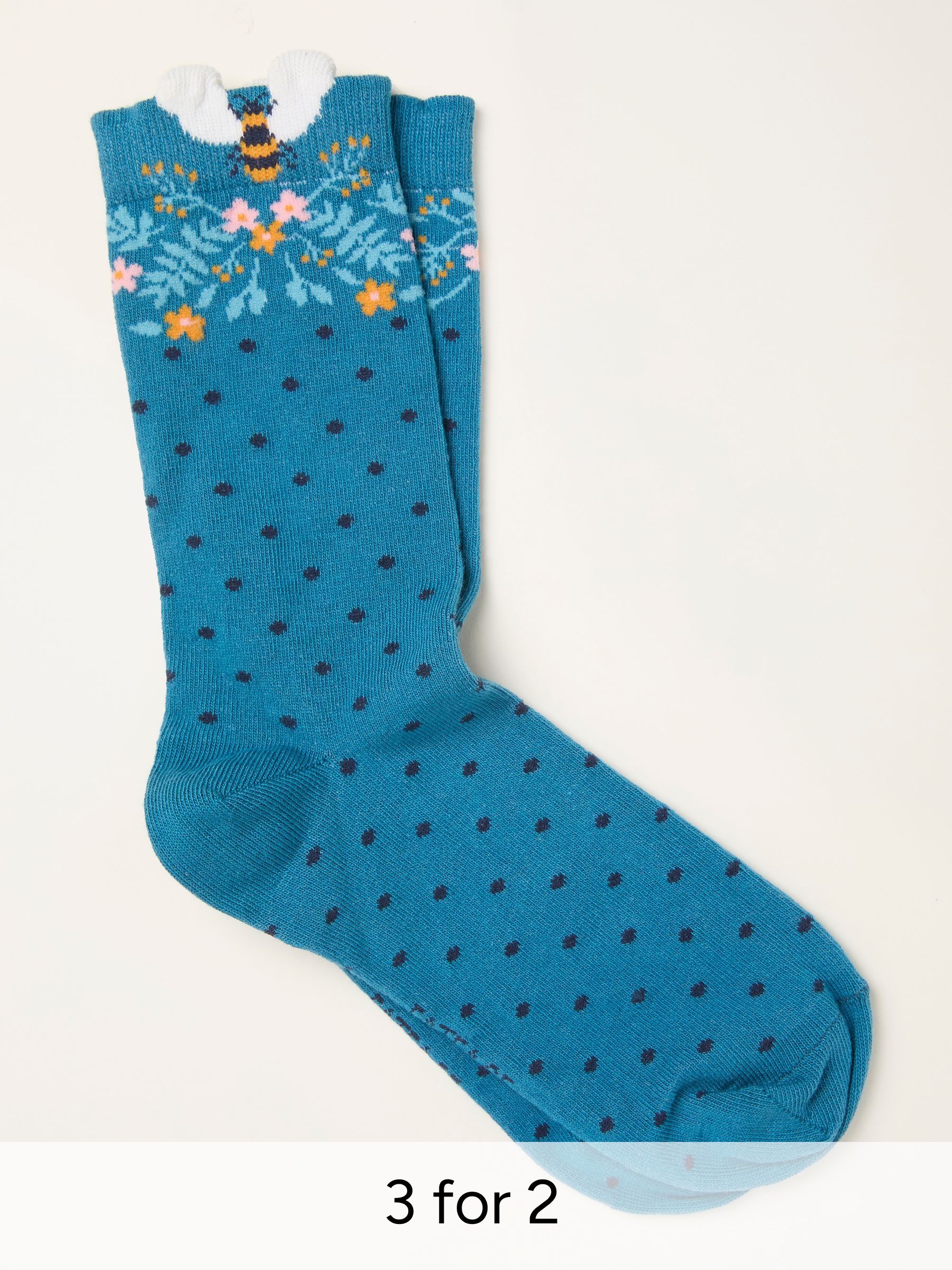 Teal Blue Bee Floral Socks (H81916) | £7.50