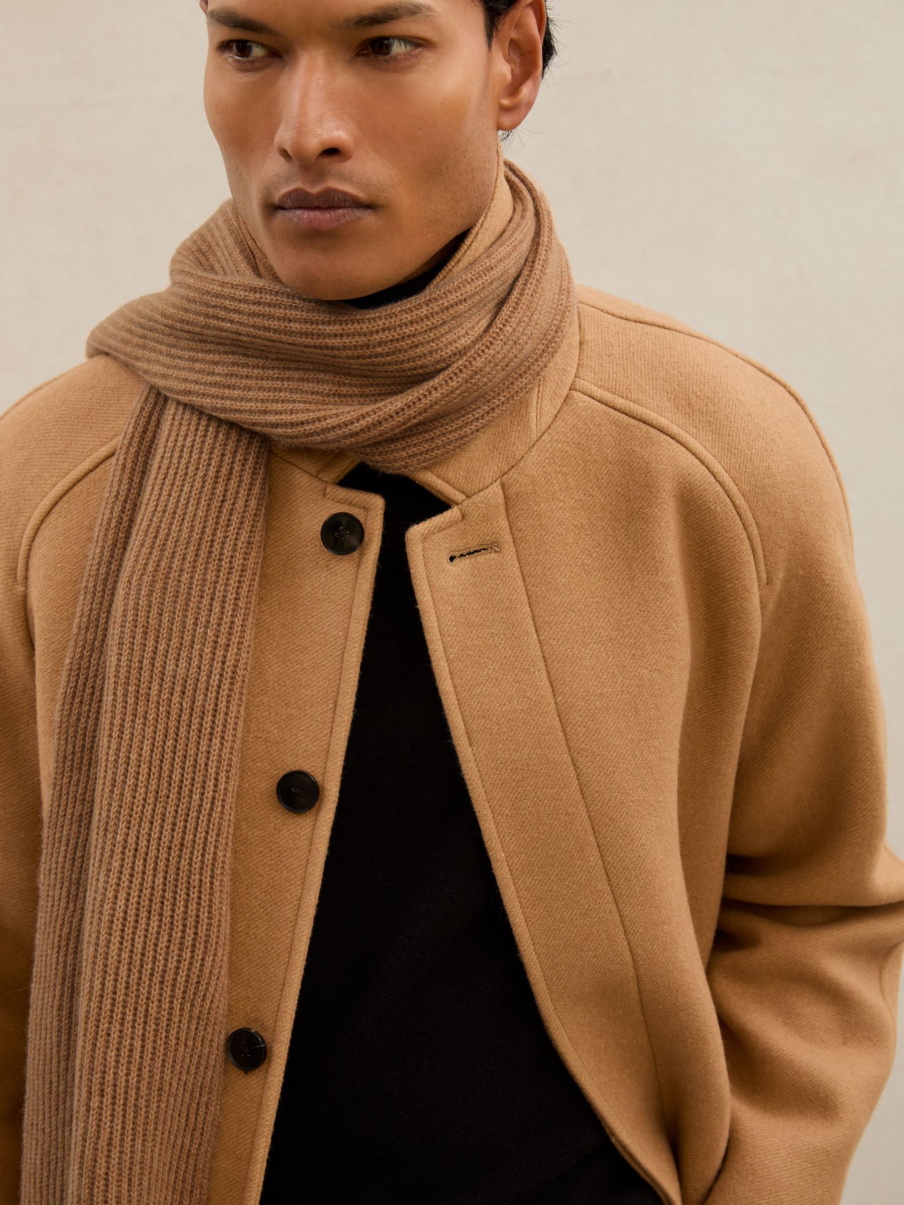 Atelier 100% Cashmere Rib-Knit Scarf in Oatmeal (H82227) | £148