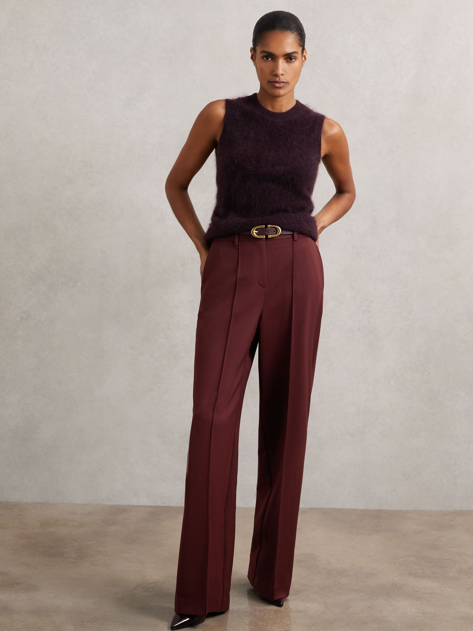 Petite Wide-Leg Pintuck Trousers in Burgundy (H82439) | £170