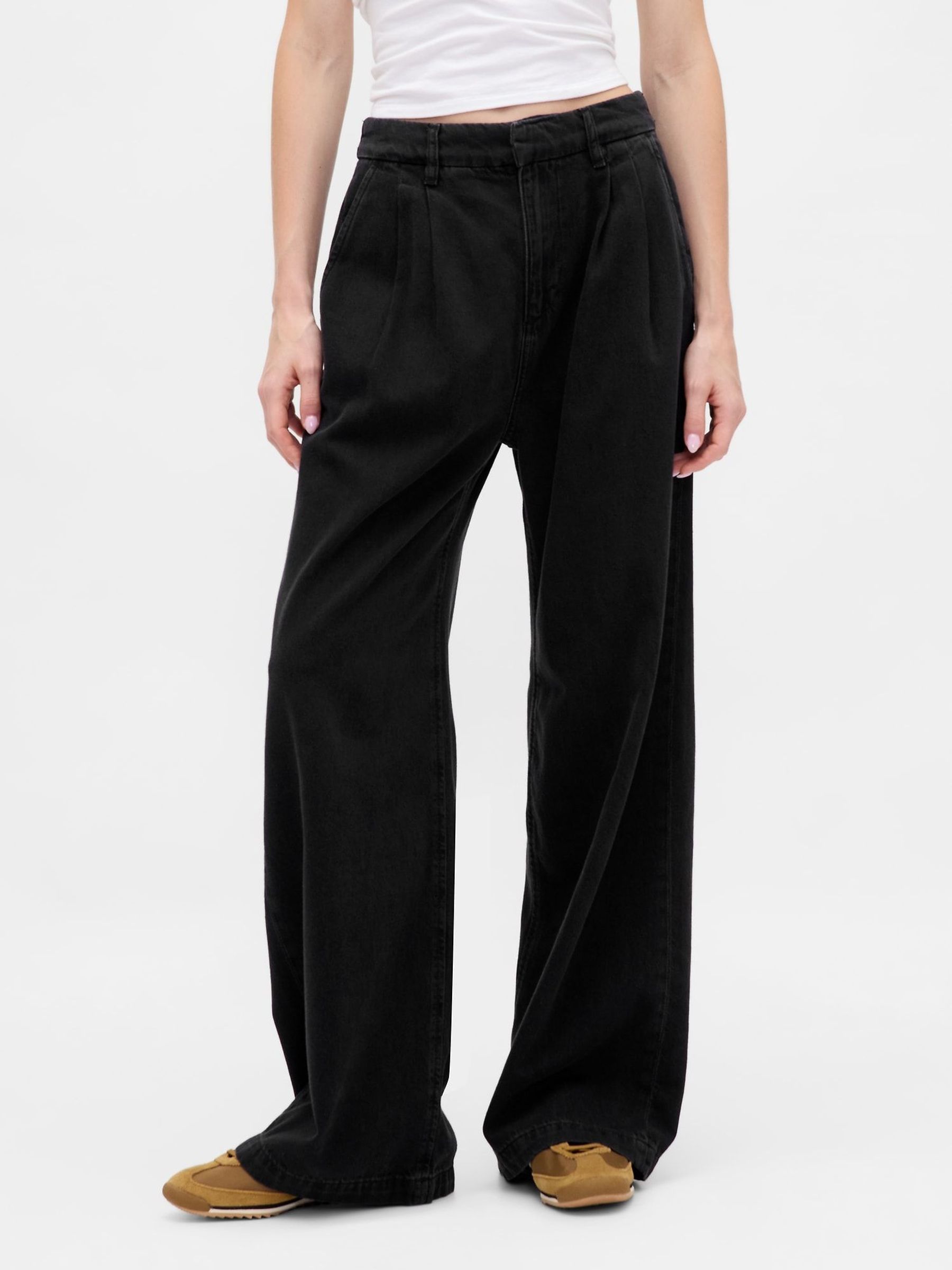 Black 365 High Waisted UltraSoft Pleated Denim Trousers (H82700) | £50