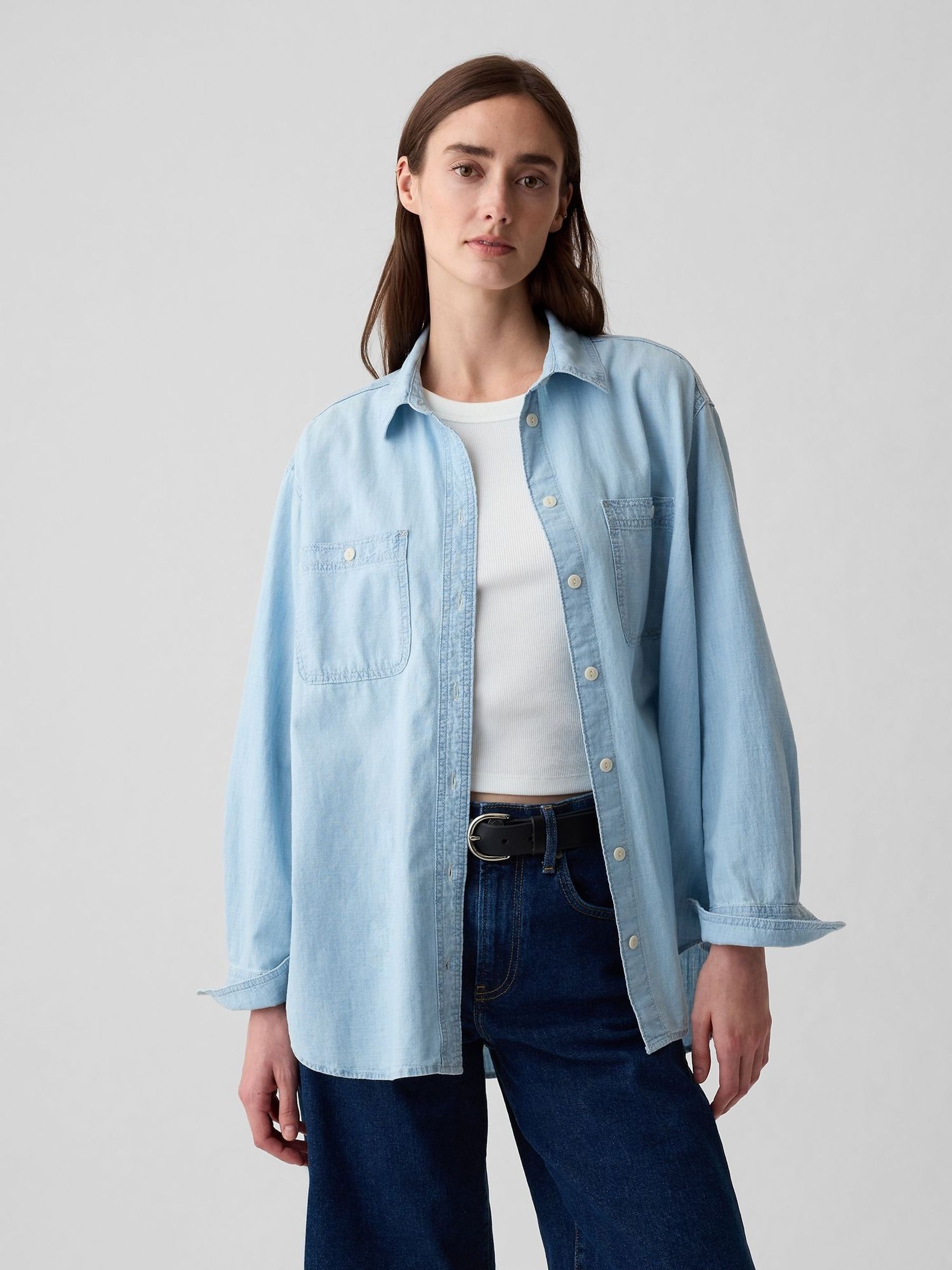 Blue Oversized Chambray Denim Shirt (H82810) | £45