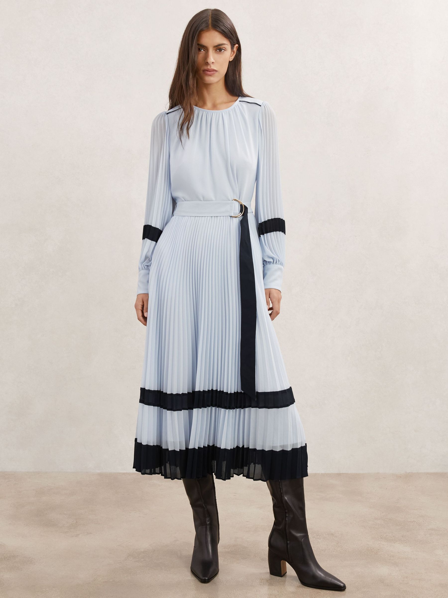 Petite Colour-Block Pleated Midi Dress in Blue/Navy (H82826) | £240