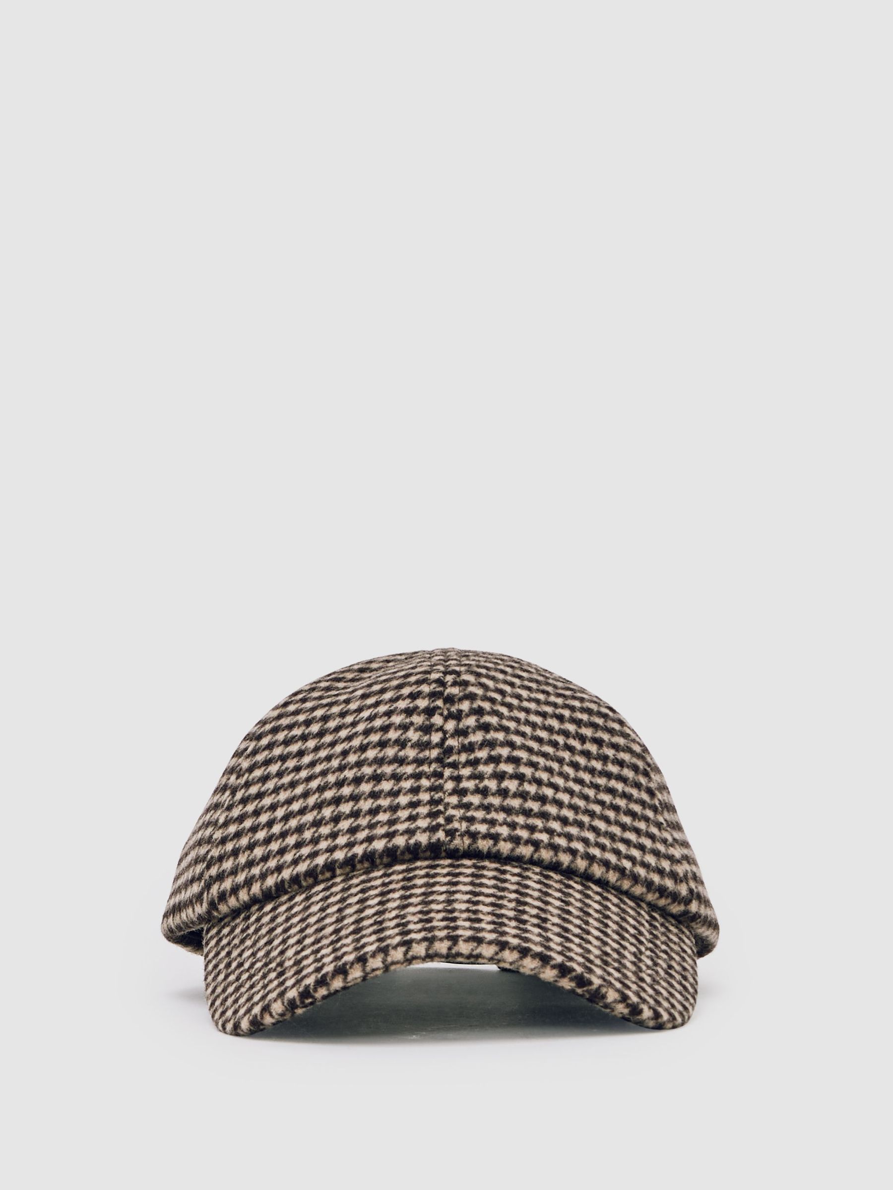 Wool-Blend Houndstooth-Check Cap in Brown (H82843) | £68