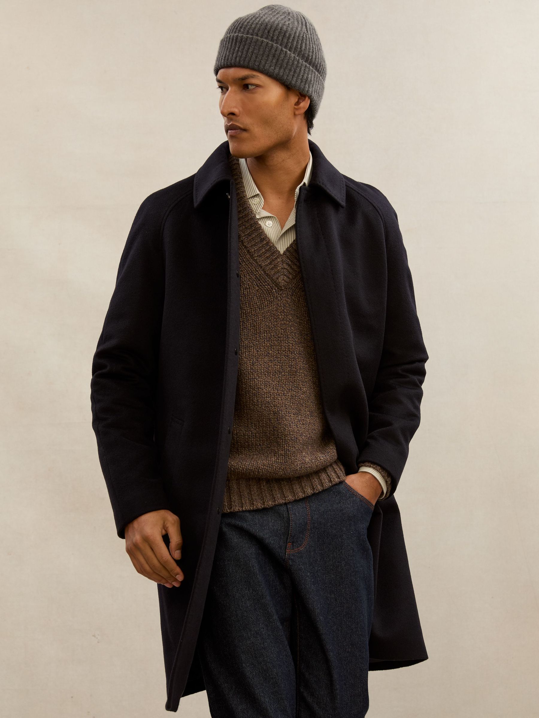 Atelier 100% Cashmere Rib-Knit Beanie in Mid Grey (H82881) | £70