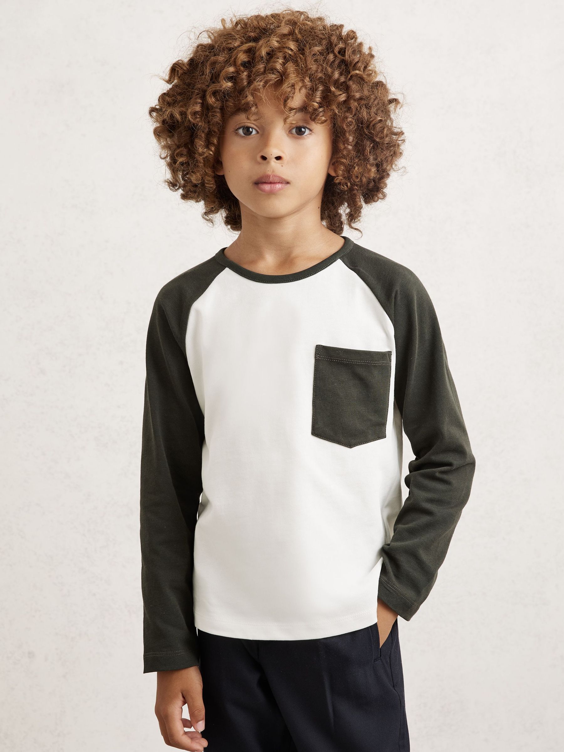 13-14 yrs Cotton Colour-Block Long-Sleeve T-Shirt in Green (H83301) | £24