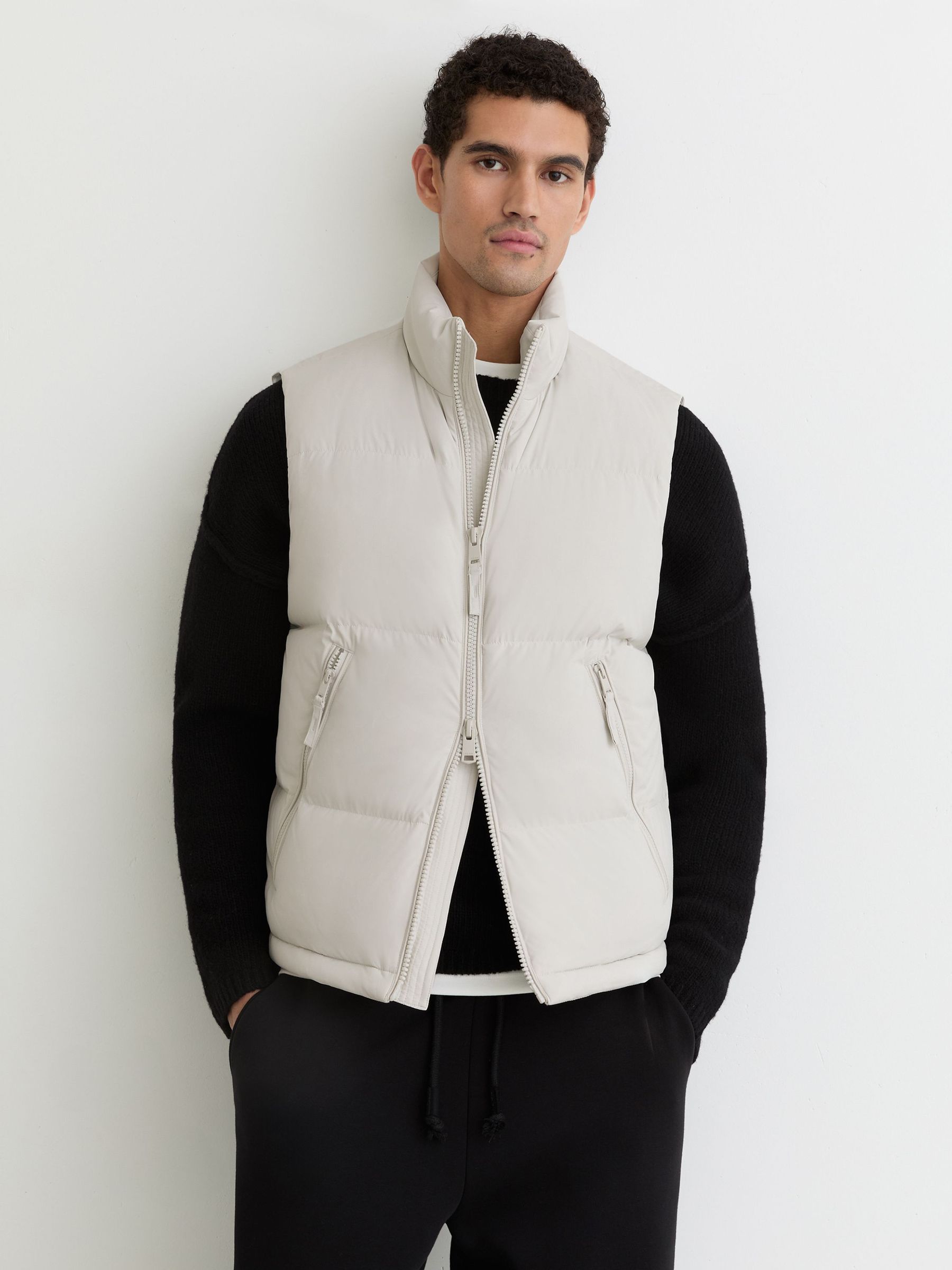 Quilted Zip-Through Puffer Gilet in Light Stone (H83814) | £238