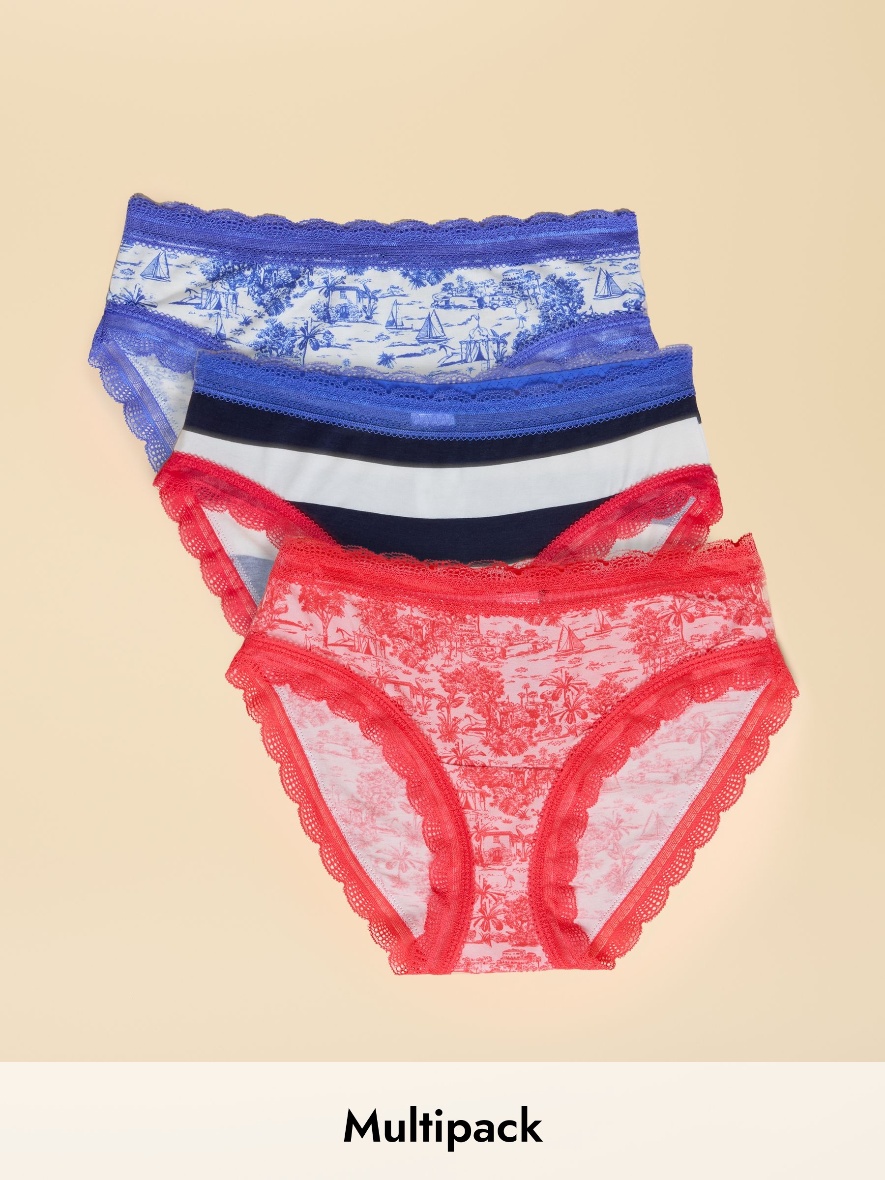 Blue & Red Riviera Toile/Stripe Knickers 3 Pack (H84822) | £19.95