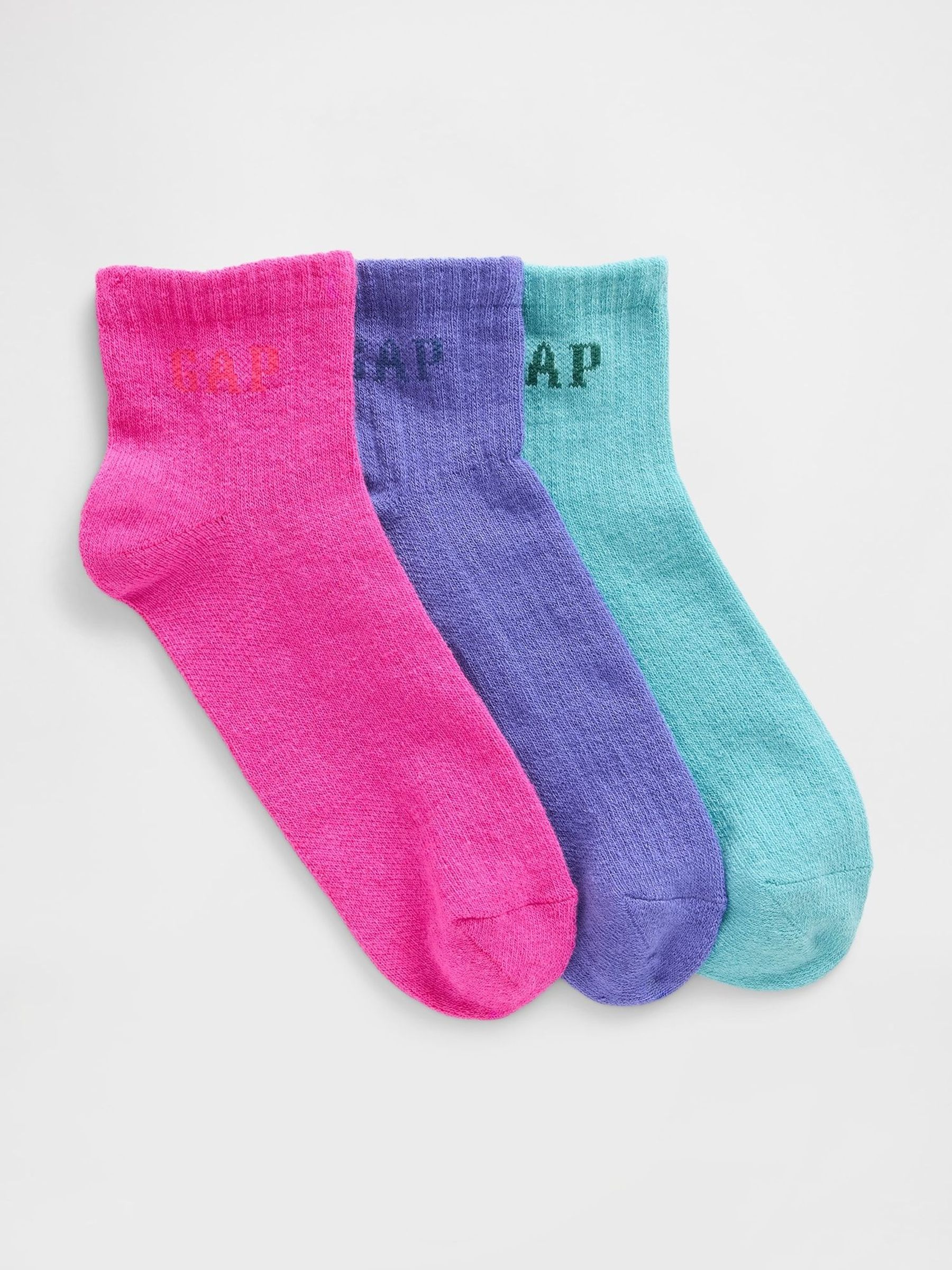 Aqua/Pink Logo Quarter Crew Socks 3 Pack (H85413) | £8