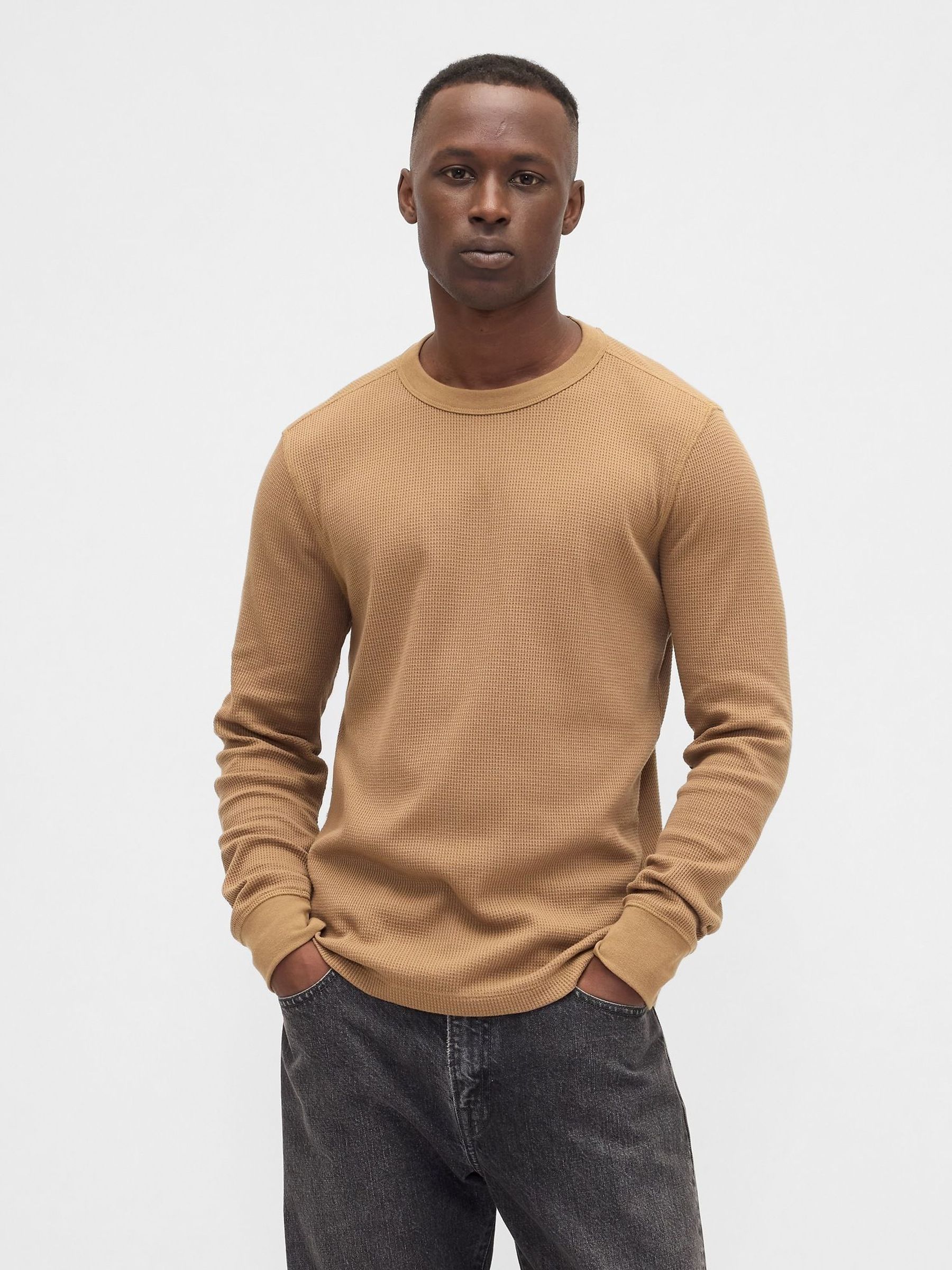 Brown Waffle Knit Crew Neck T-Shirt (H85428) | £16