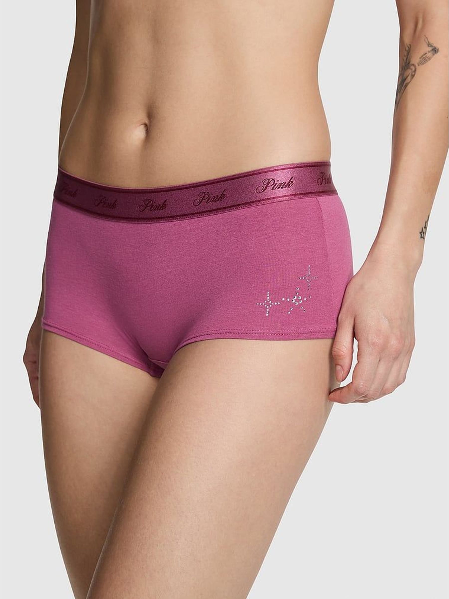 Burgundy Red Diamante Print High Waist Cotton Logo Knickers (H89227) | £10