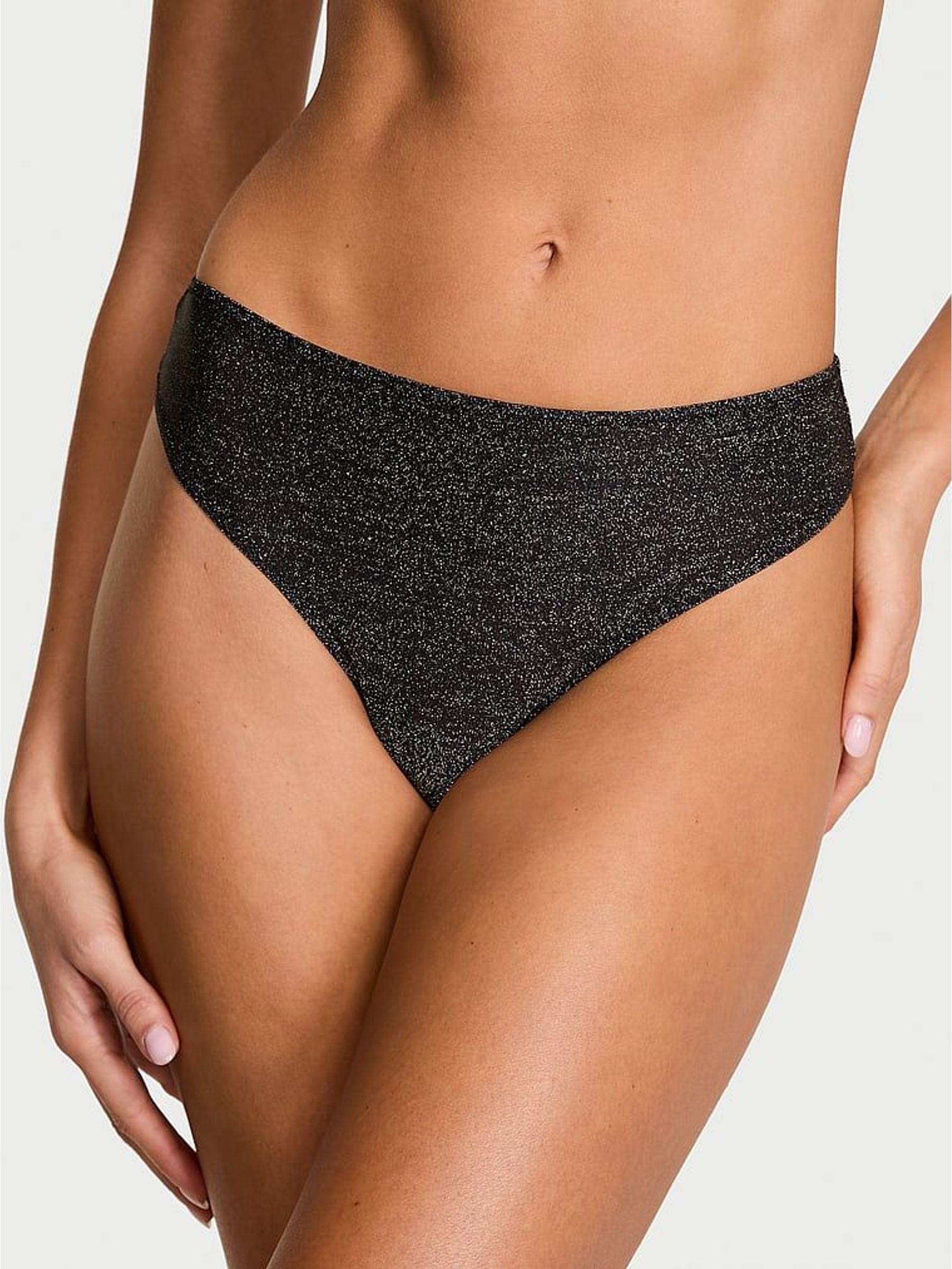 Black Thong Shimmer Mid-Rise Knickers (H89285) | £16