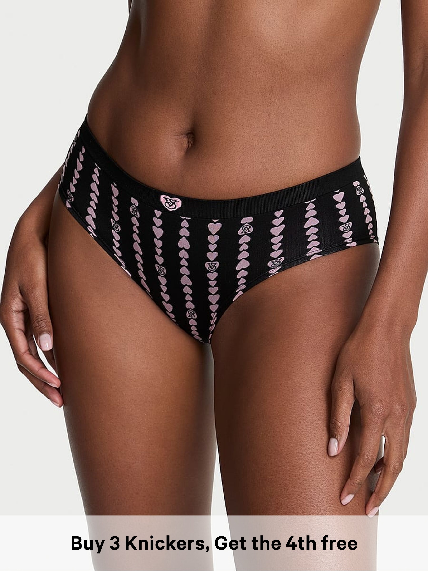 Black Hipster Heart Stripe Knickers (H89388) | £10