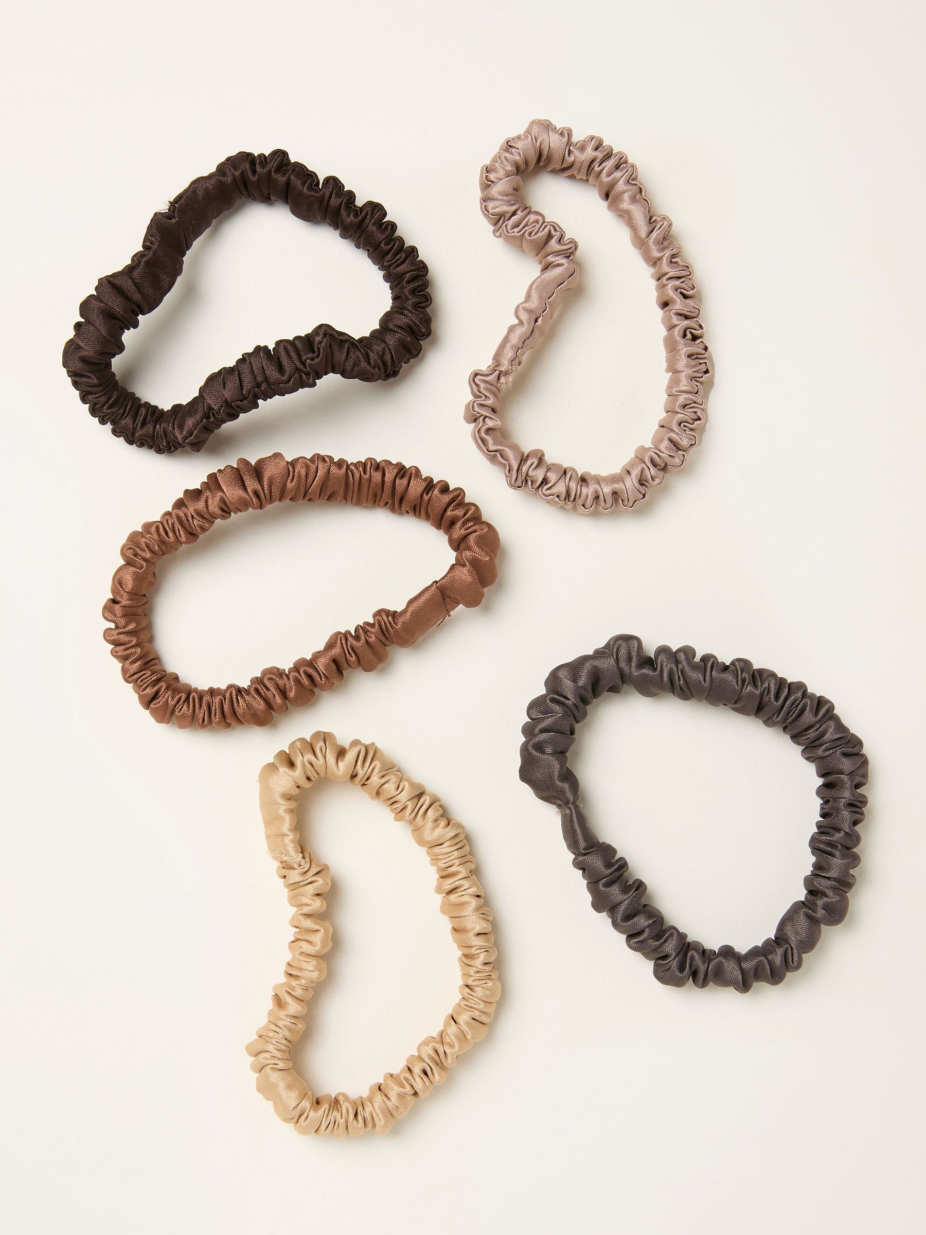 Brown 5 Pack Plain Satin Scrunchies (H90527) | £10.50