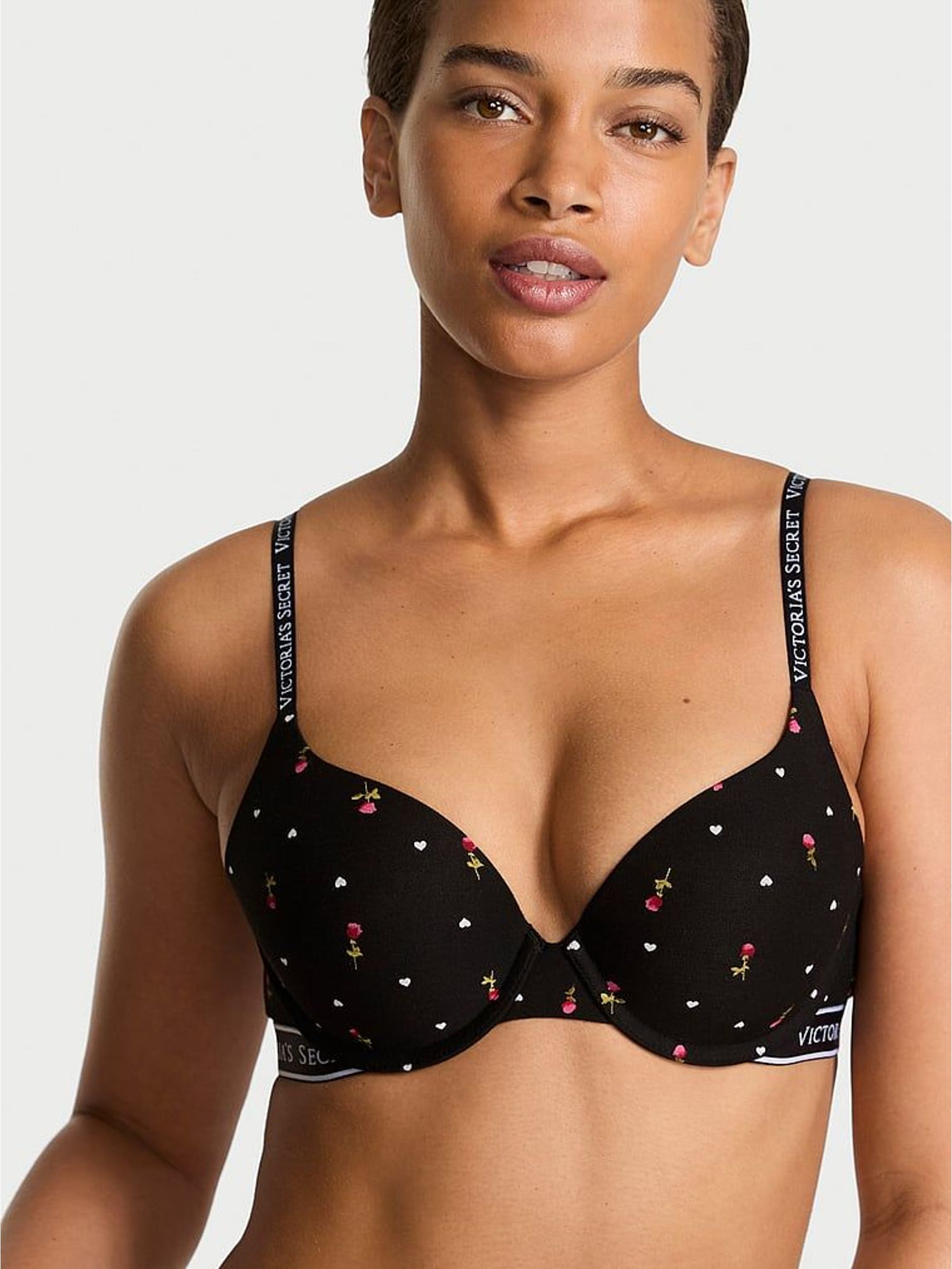 Black Ditsy Heart Print Cotton Logo Bra (H91931) | £36