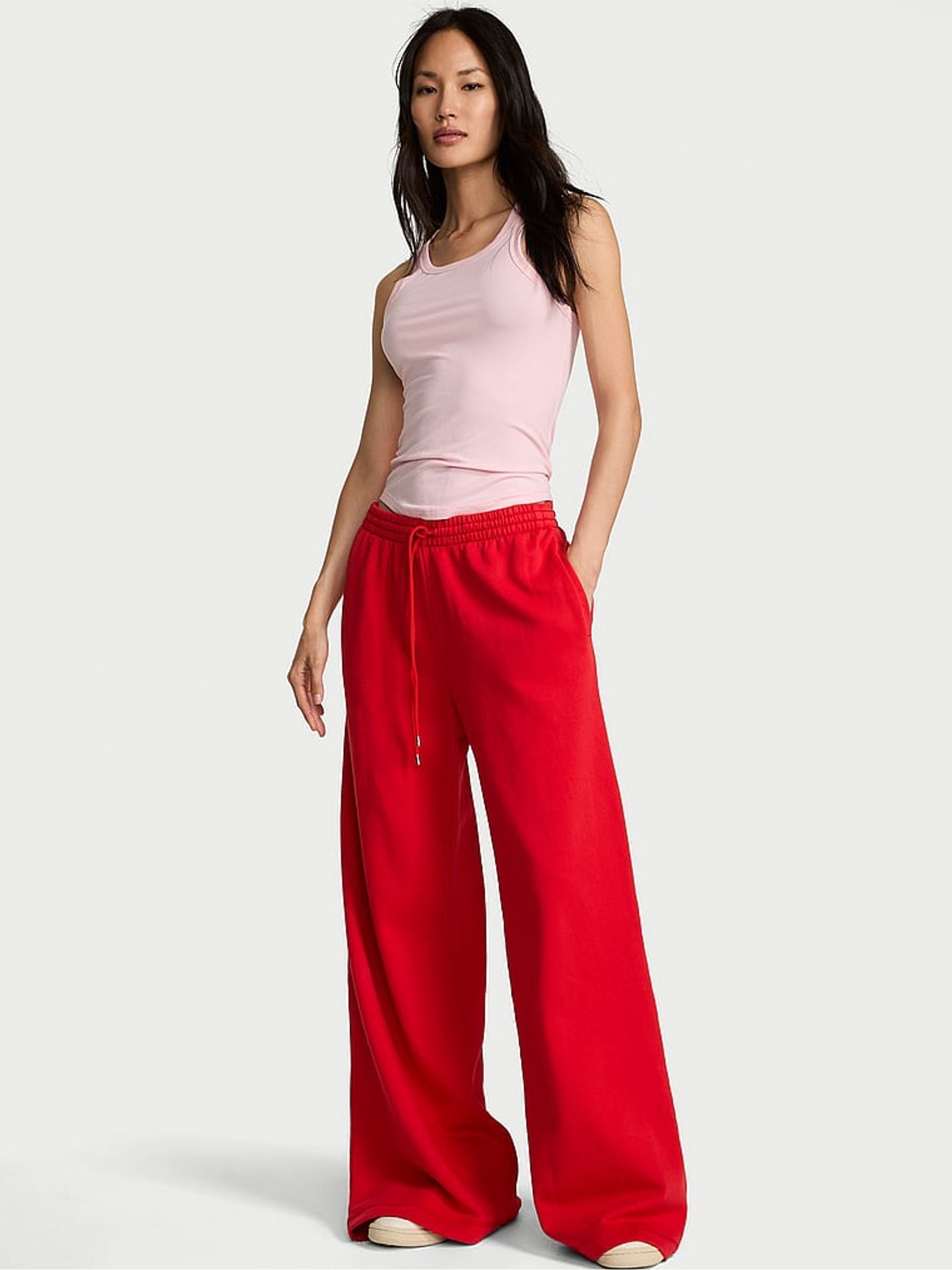 Washed Lipstick Red Fleece Wide Leg Joggers (H93095) | £65