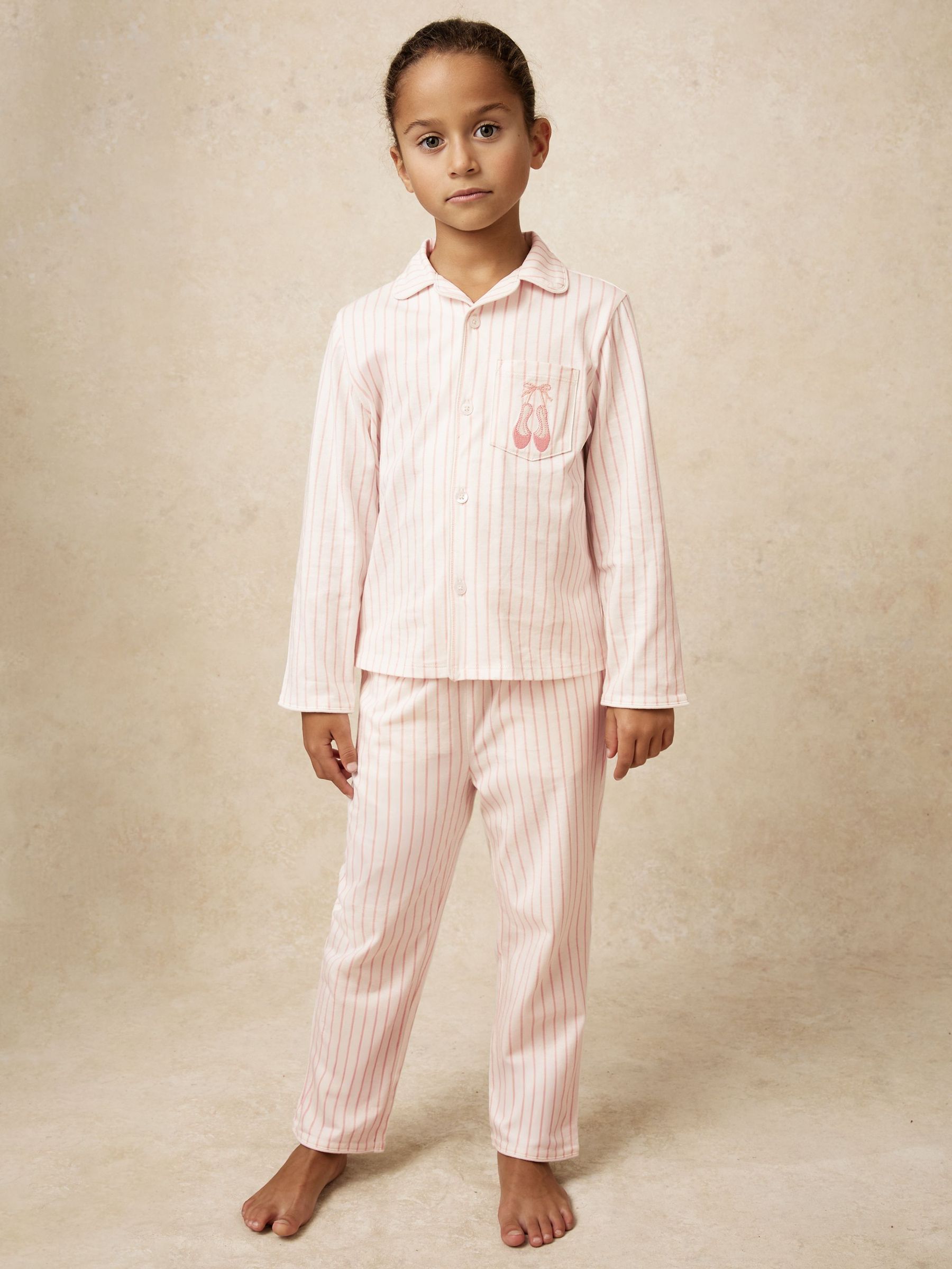 3-9 yrs Cotton Embroidery Stripe Pyjama Set in Pink (H93759) | £32