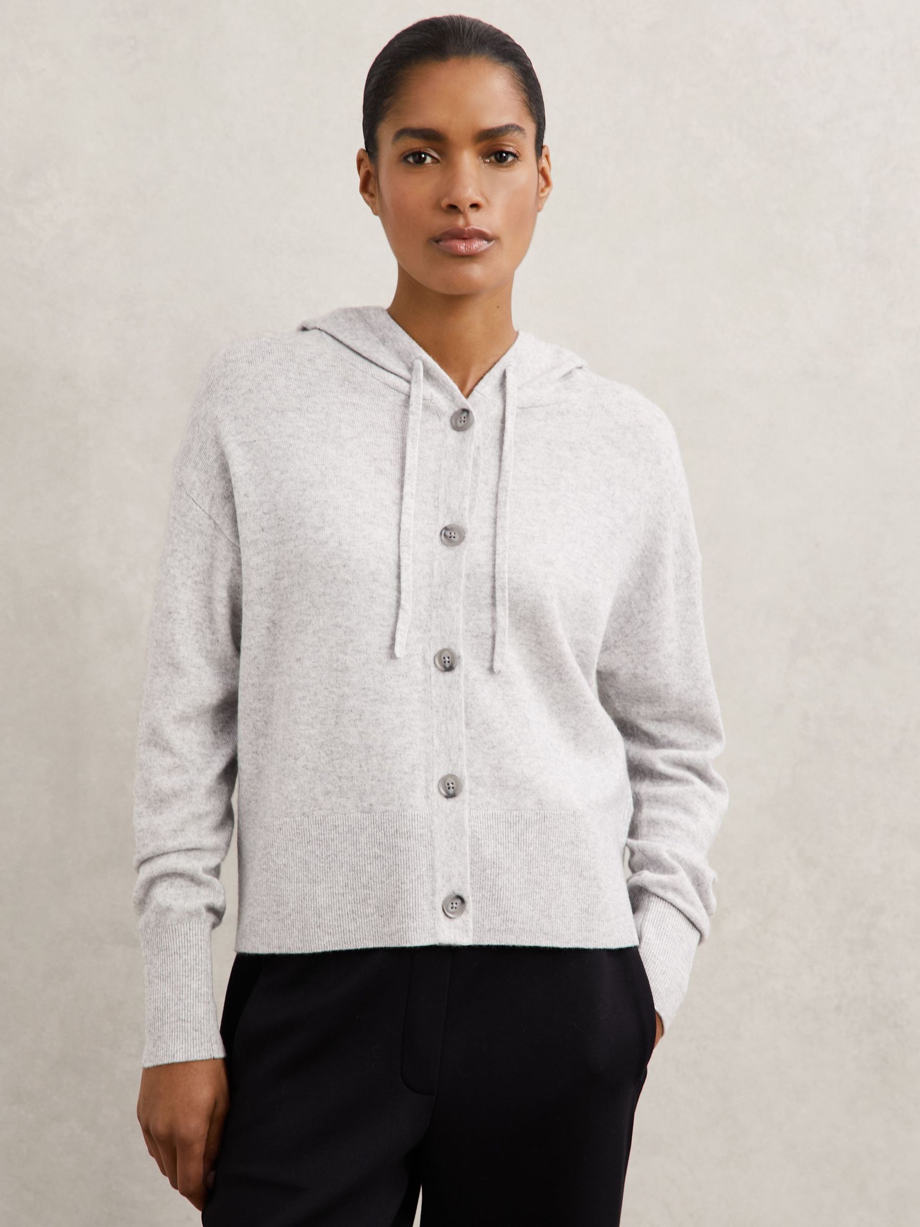 Wool-Blend Button-Through Hoodie with Cashmere in Grey (H93760) | £130