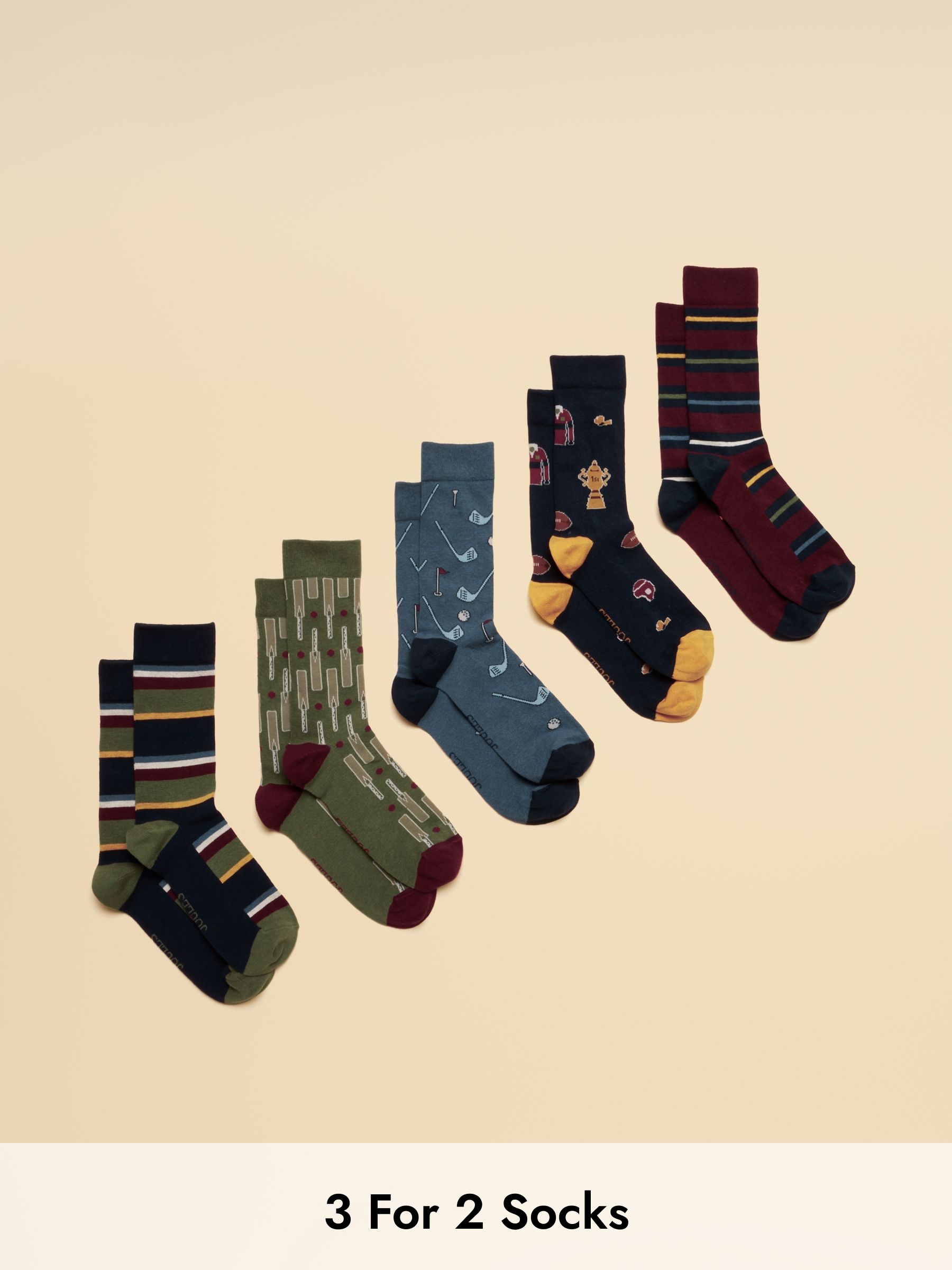 Kingsbury Multi Green Sports 5 Pack Socks (H94969) | £11