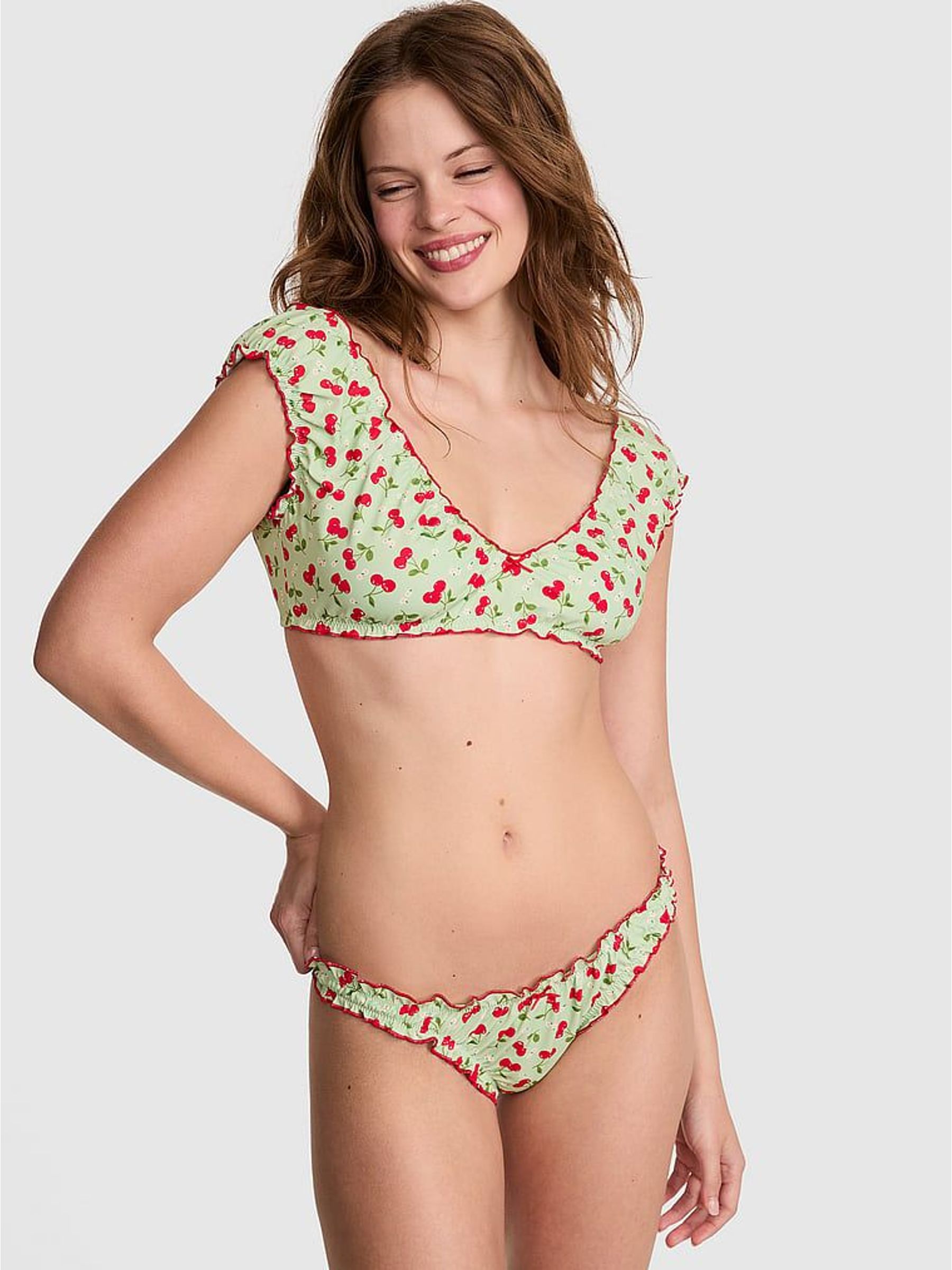Cherry Hearts Green Cheeky Bikini Bottoms (H95234) | £34