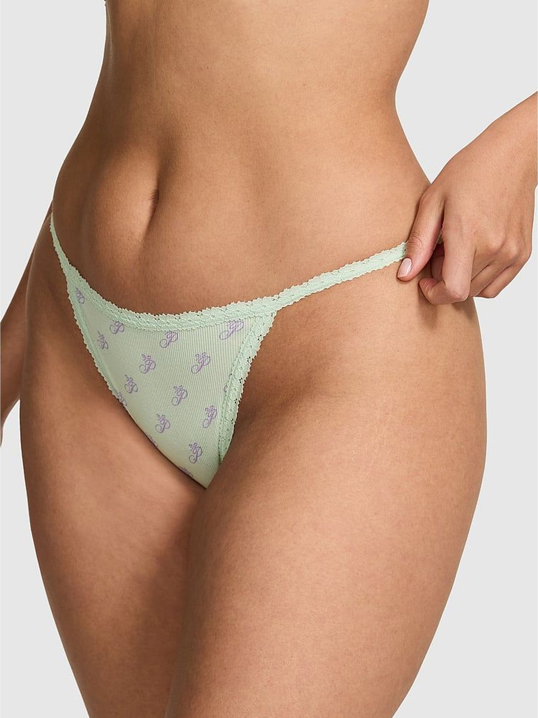 Mint Green Bikini Lace Trim Rib Knickers (H95280) | £10