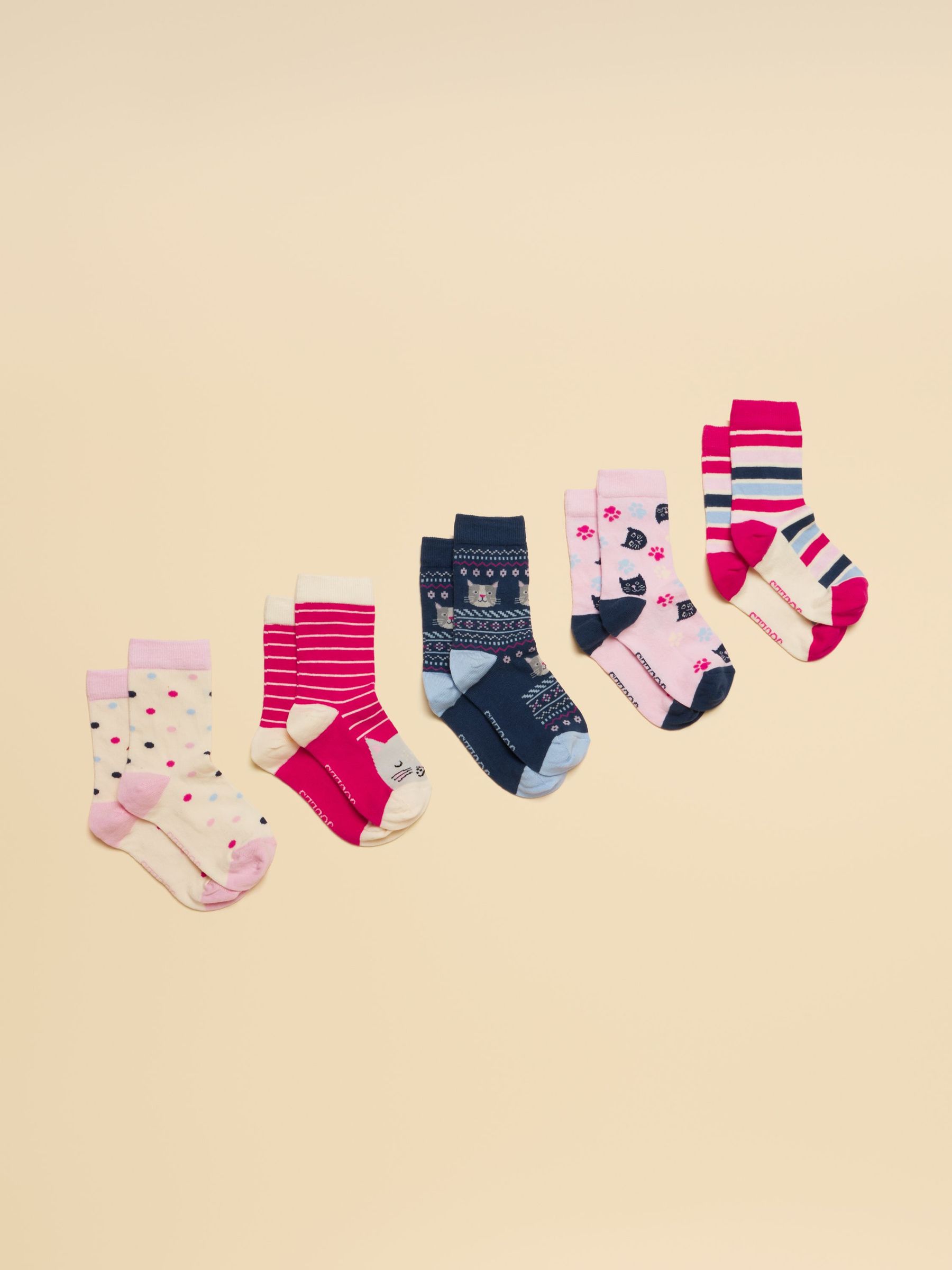 Kids' Neat Feet Bright Pink Cat Socks 5 Pack (H95684) | £16.95