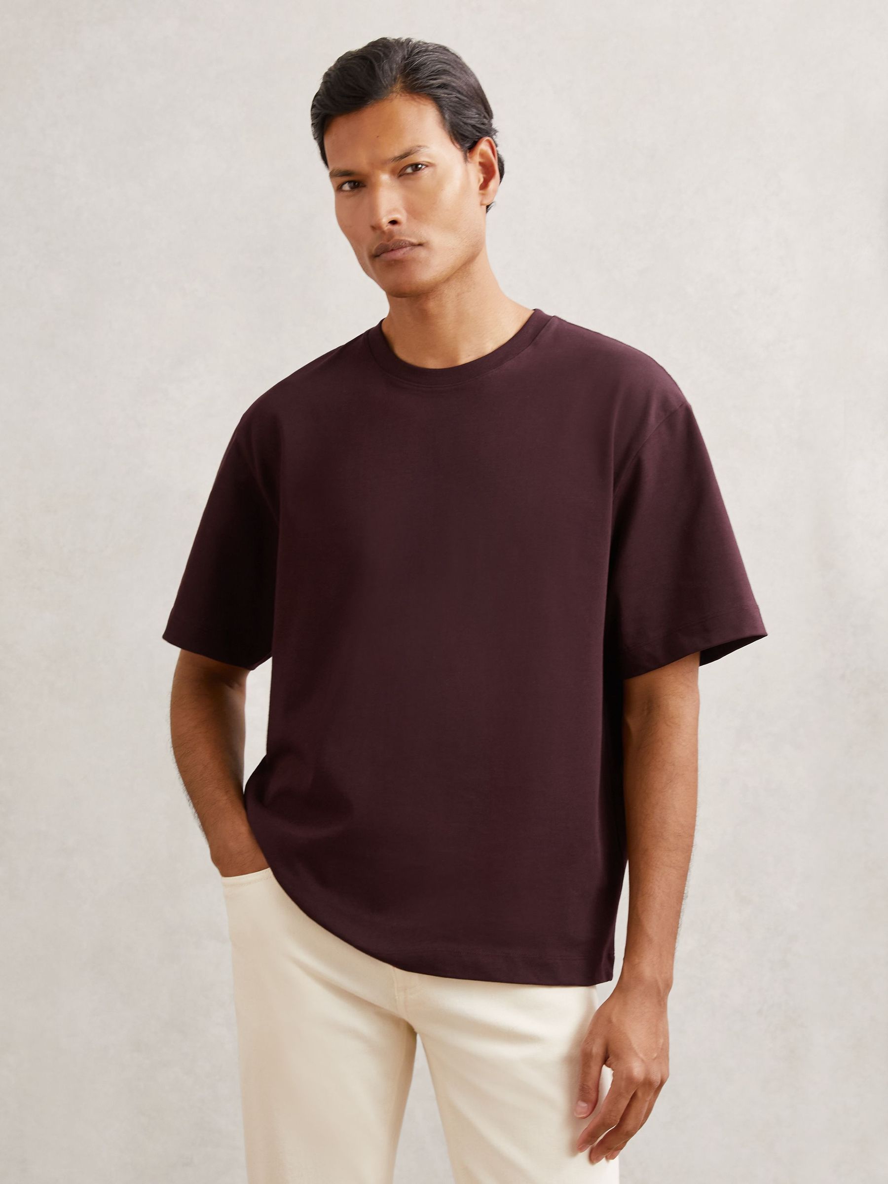 Cotton Garment-Dyed Oversized T-Shirt in Bordeaux (H97775) | £48