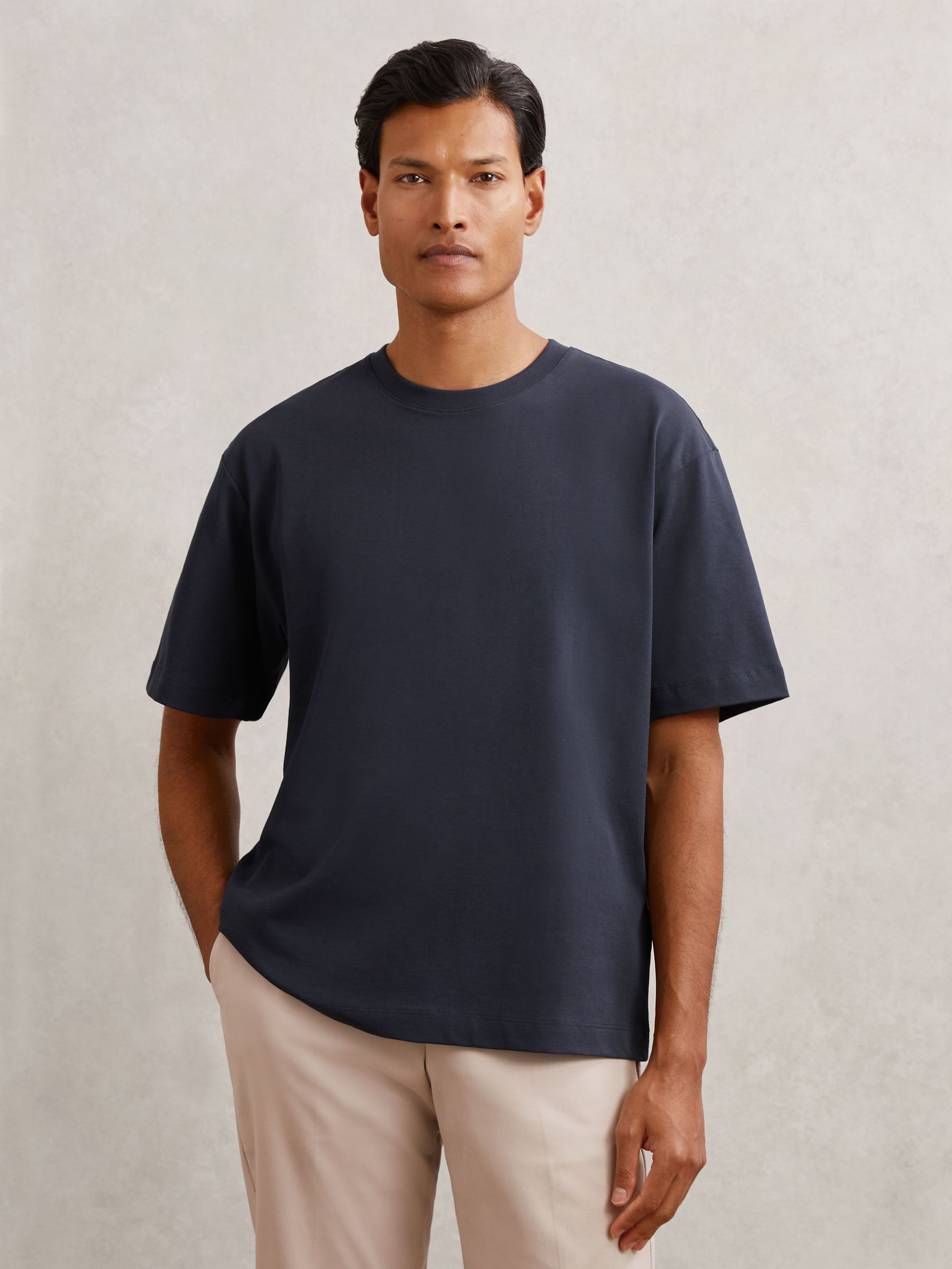 Cotton Garment-Dyed Oversized T-Shirt in Navy (H97782) | £48